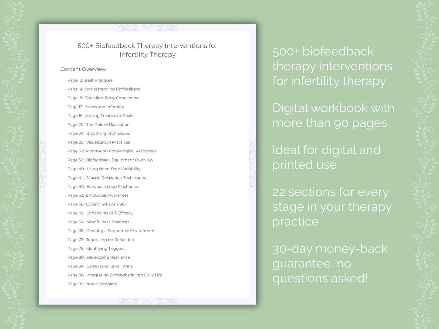 Infertility Biofeedback Therapy Therapist Worksheets