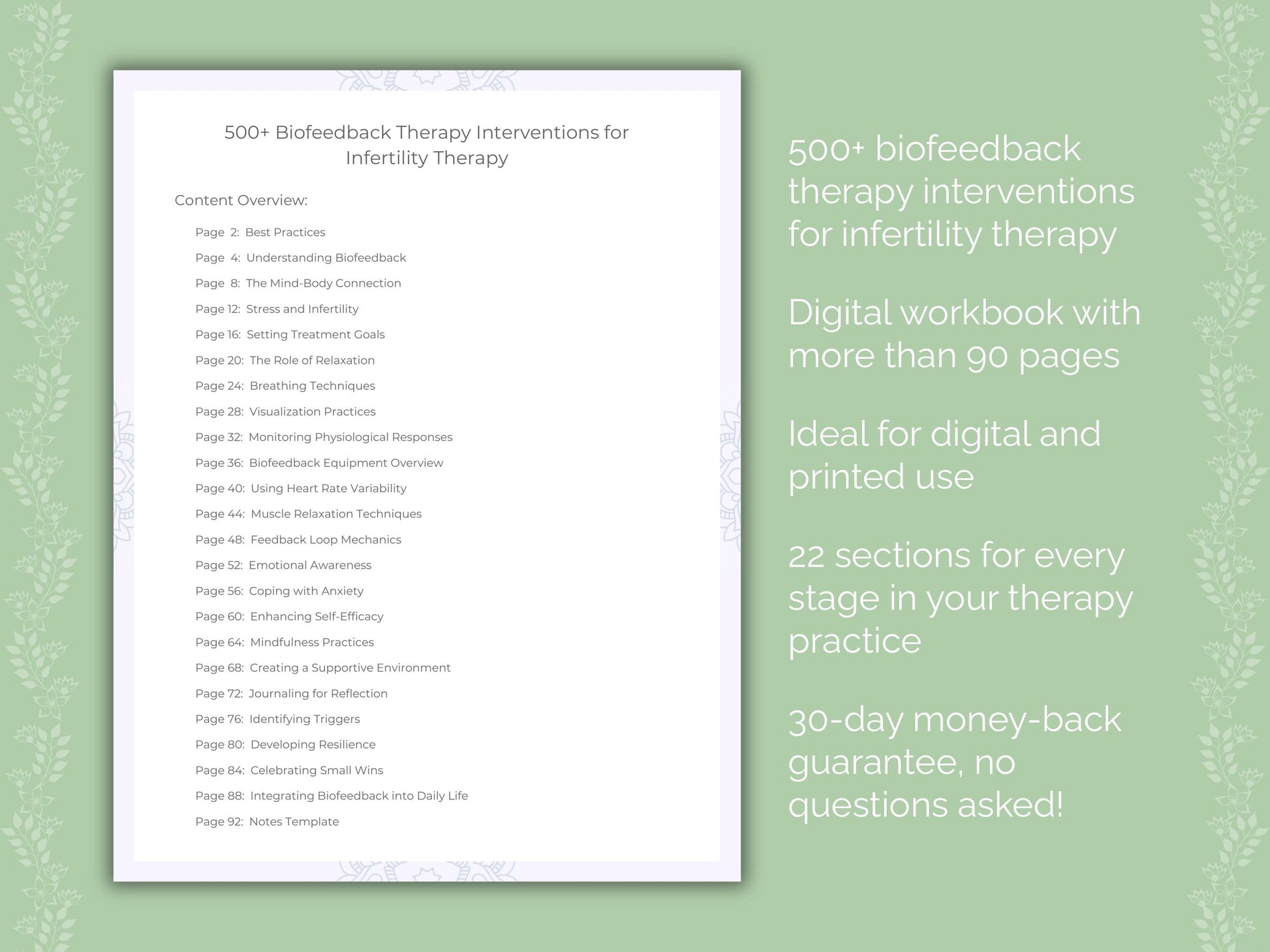 Infertility Biofeedback Therapy Therapist Worksheets