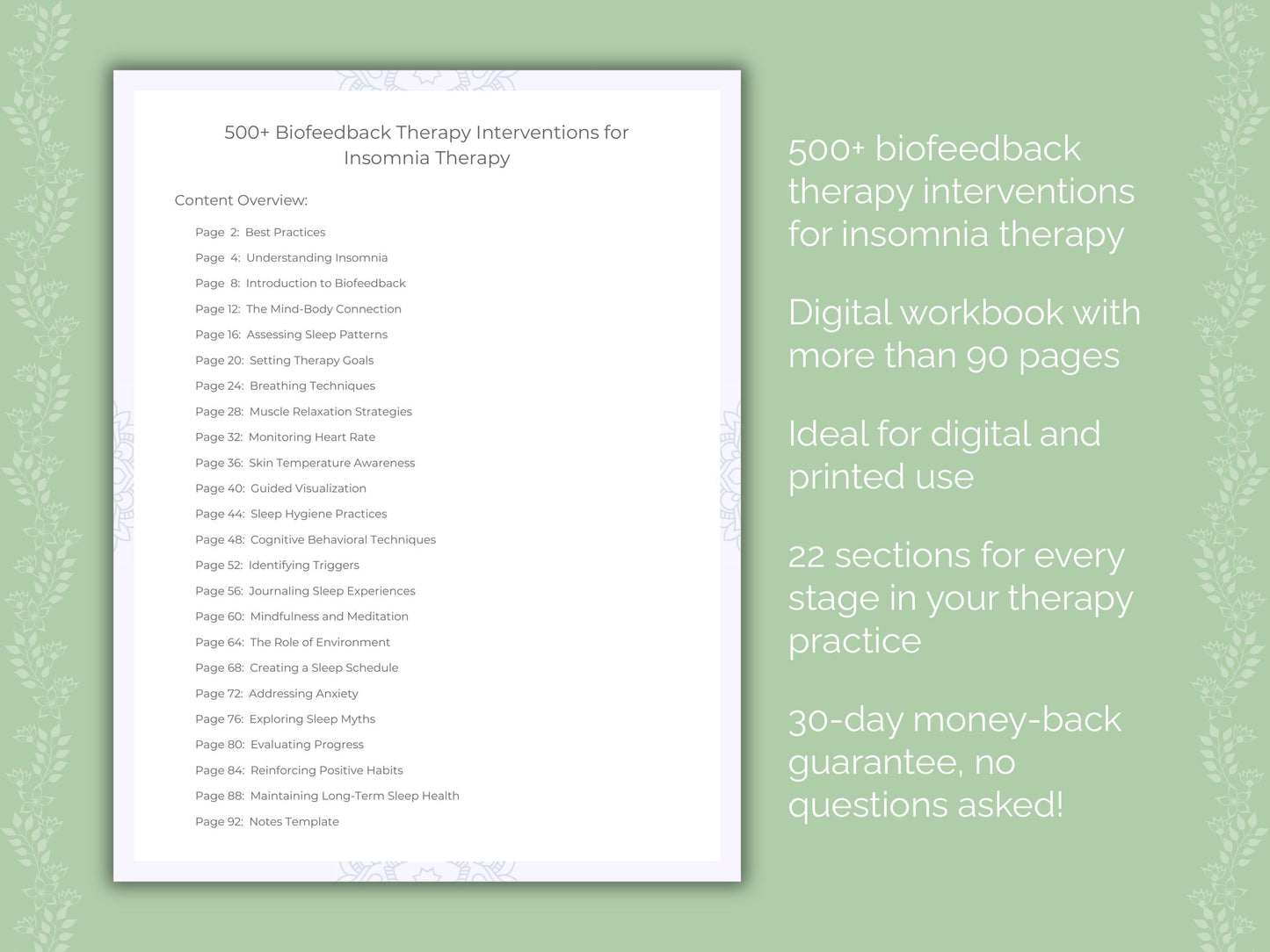 Insomnia Biofeedback Therapy Therapist Worksheets