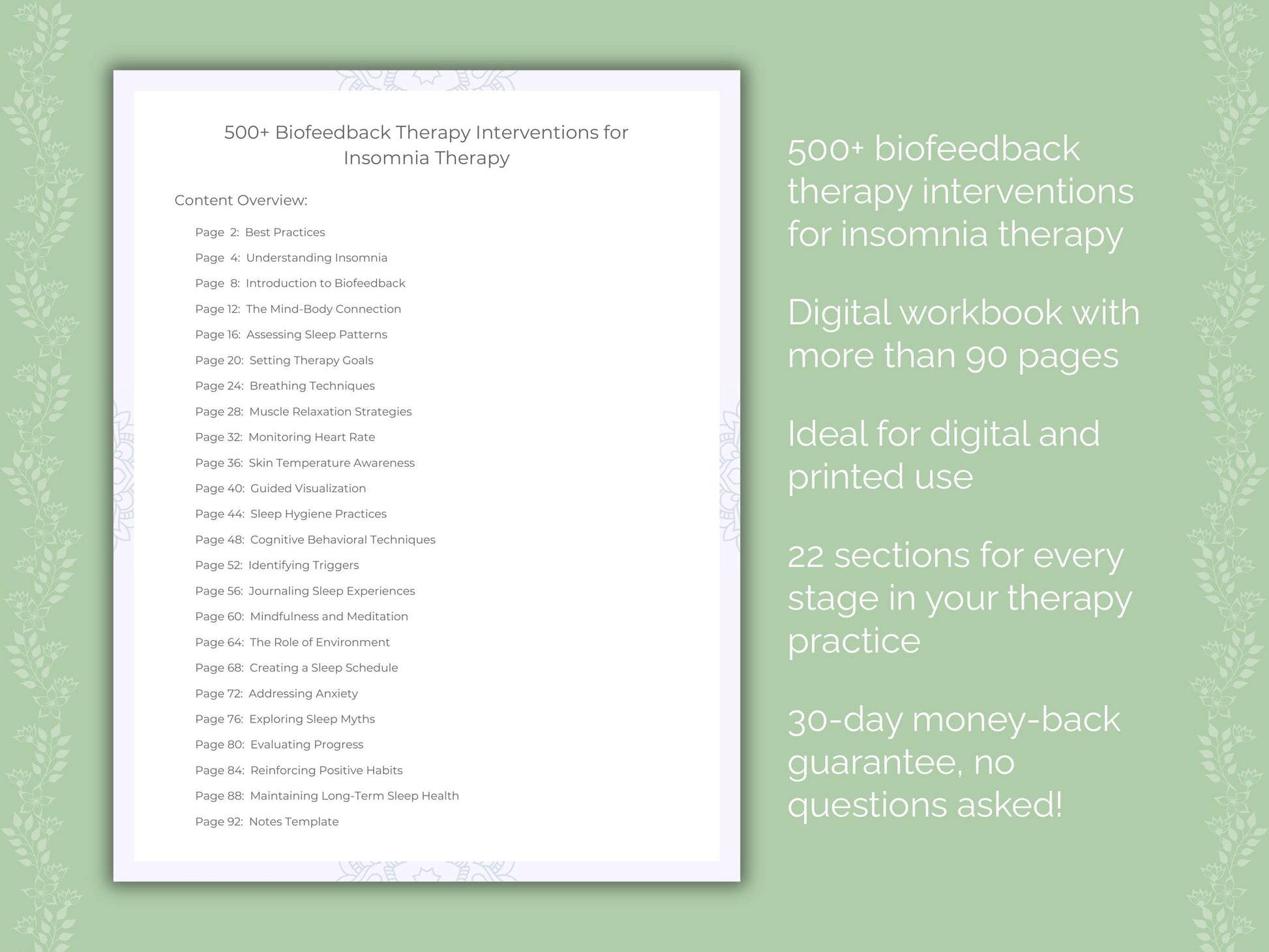 Insomnia Biofeedback Therapy Therapist Worksheets
