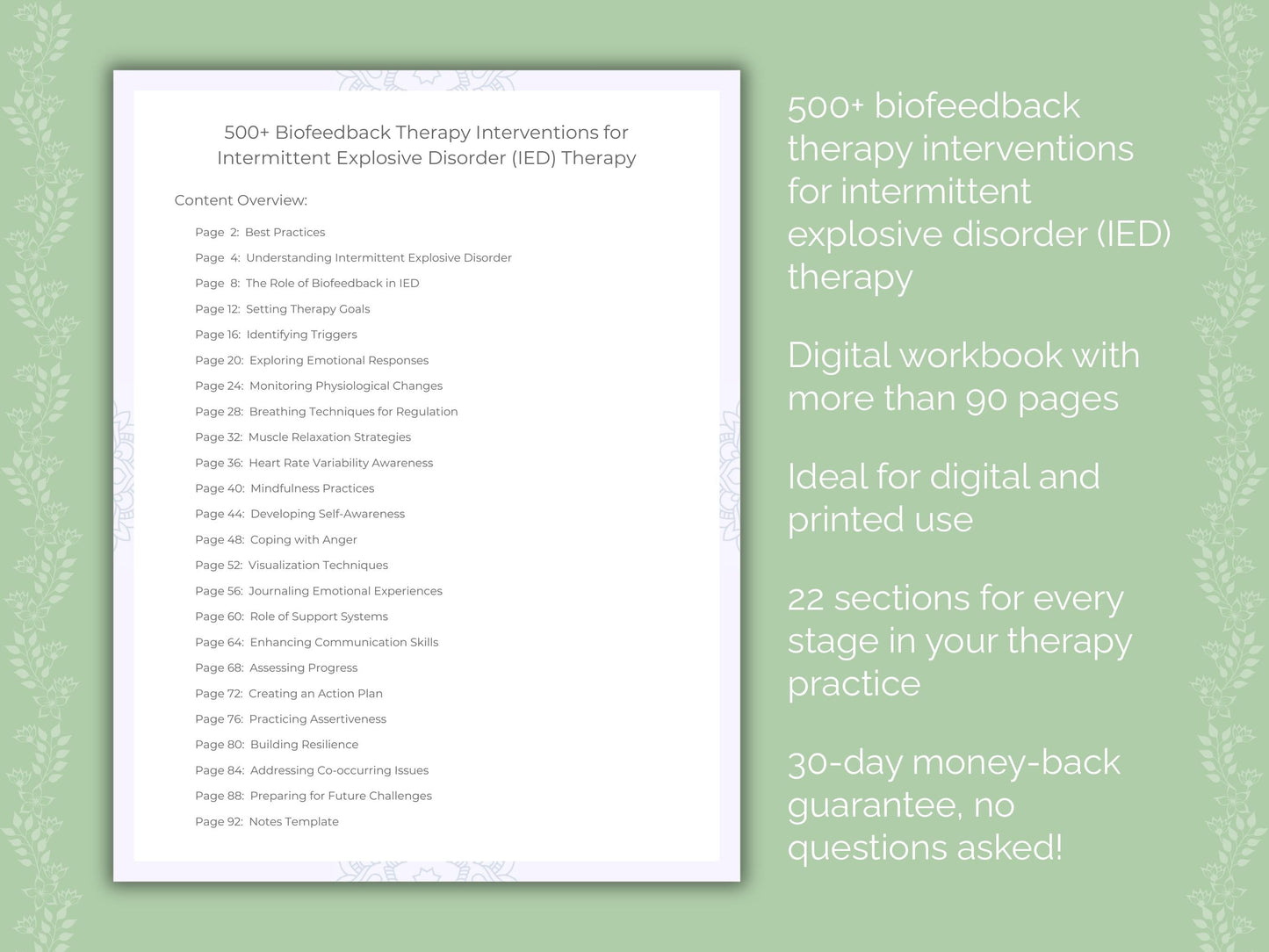 Intermittent Explosive Disorder (IED) Biofeedback Therapy Therapist Worksheets