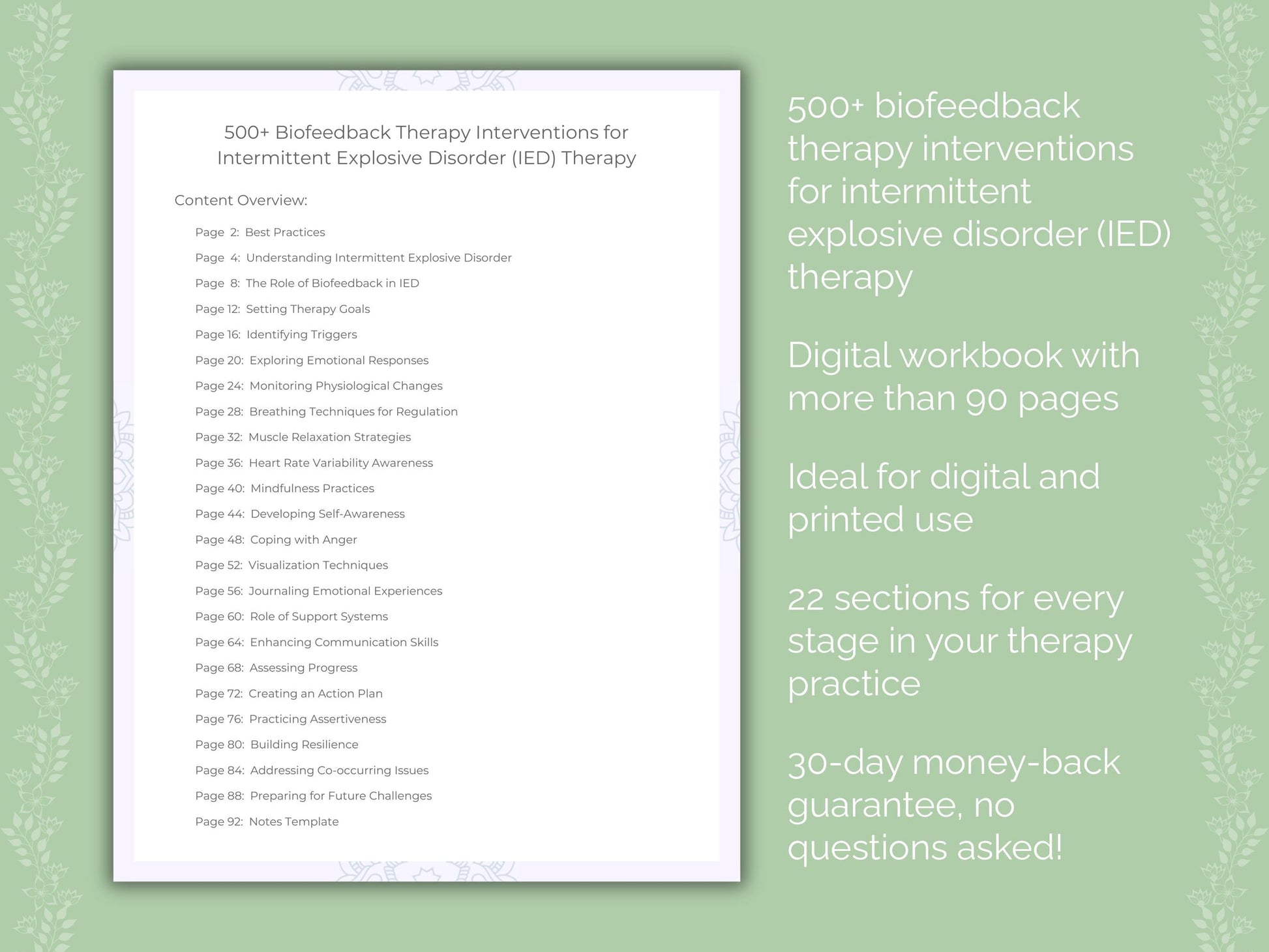 Intermittent Explosive Disorder (IED) Biofeedback Therapy Therapist Worksheets