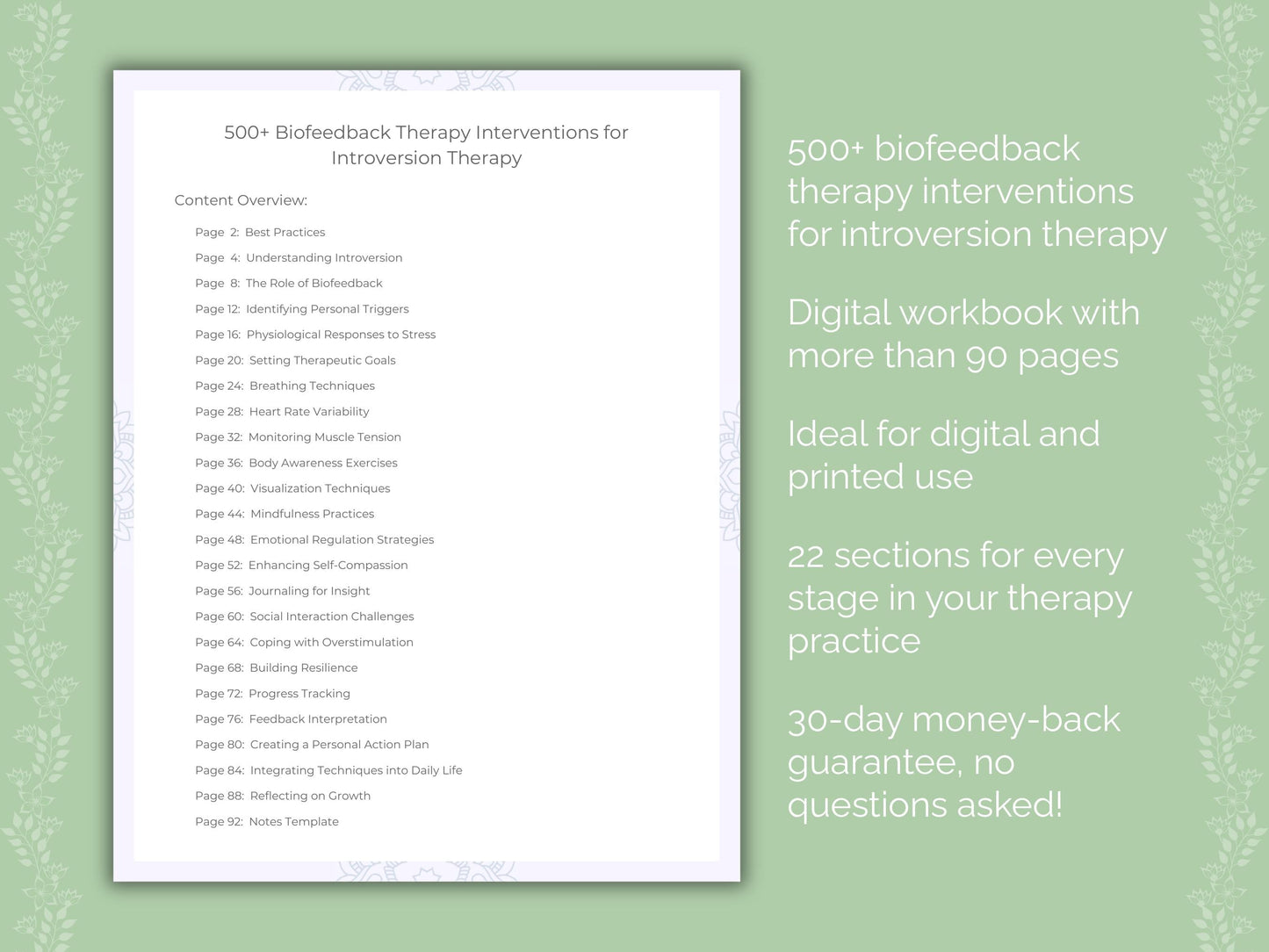 Introversion Biofeedback Therapy Therapist Worksheets