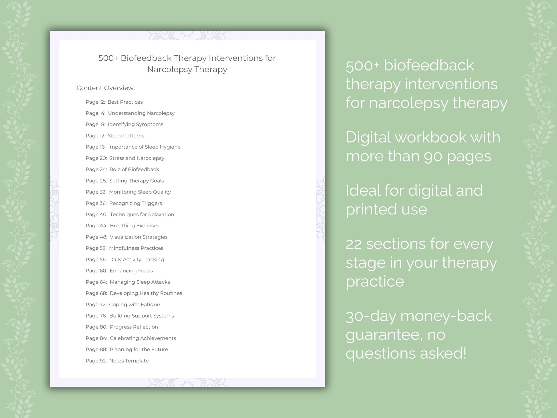 Narcolepsy Biofeedback Therapy Therapist Worksheets