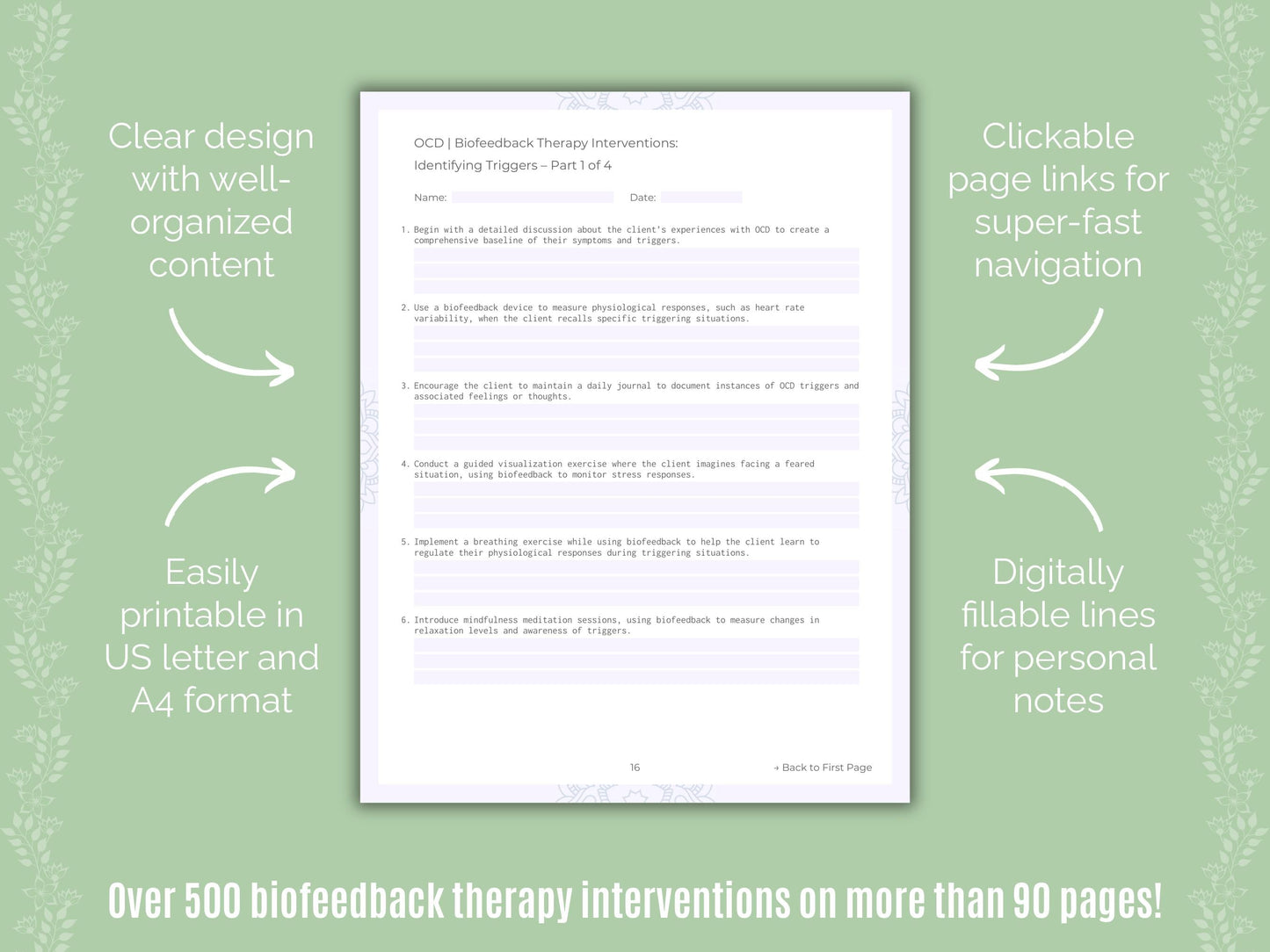 Obsessive-Compulsive Disorder (OCD) Biofeedback Therapy Counseling Templates