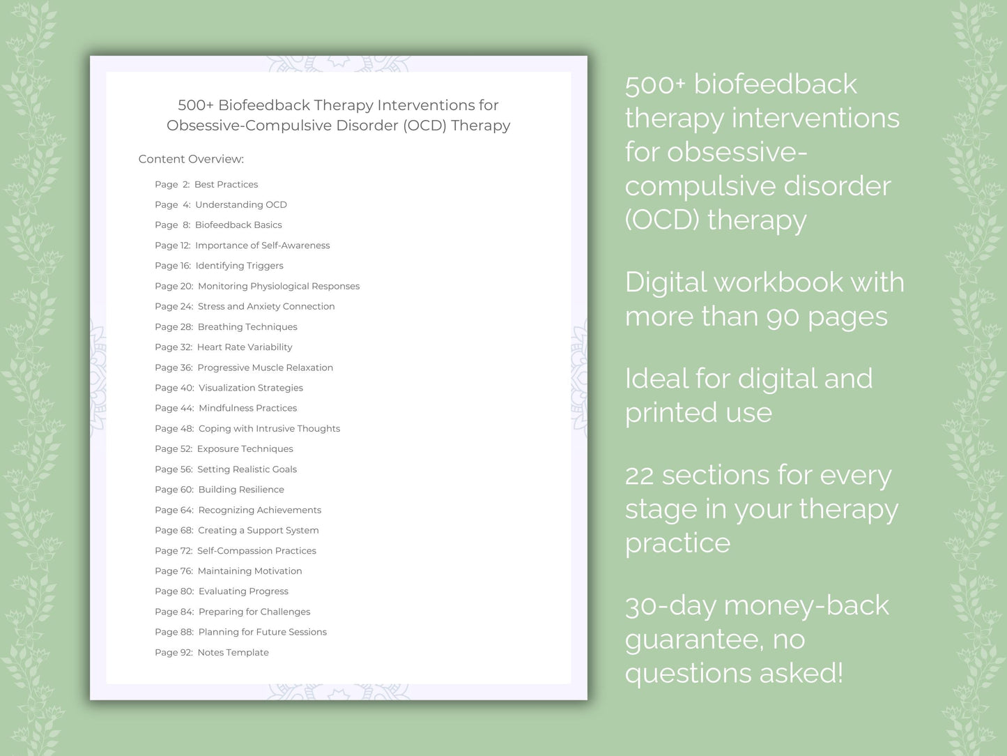 Obsessive-Compulsive Disorder (OCD) Biofeedback Therapy Therapist Worksheets