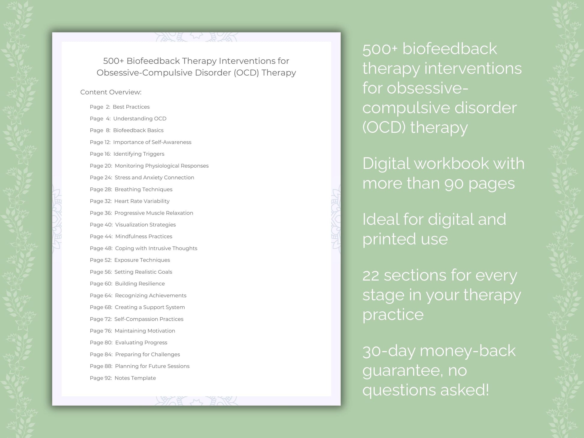 Obsessive-Compulsive Disorder (OCD) Biofeedback Therapy Therapist Worksheets