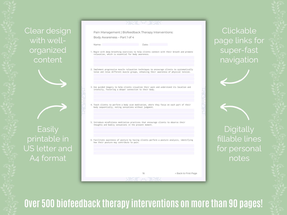 Pain Management Biofeedback Therapy Counseling Templates