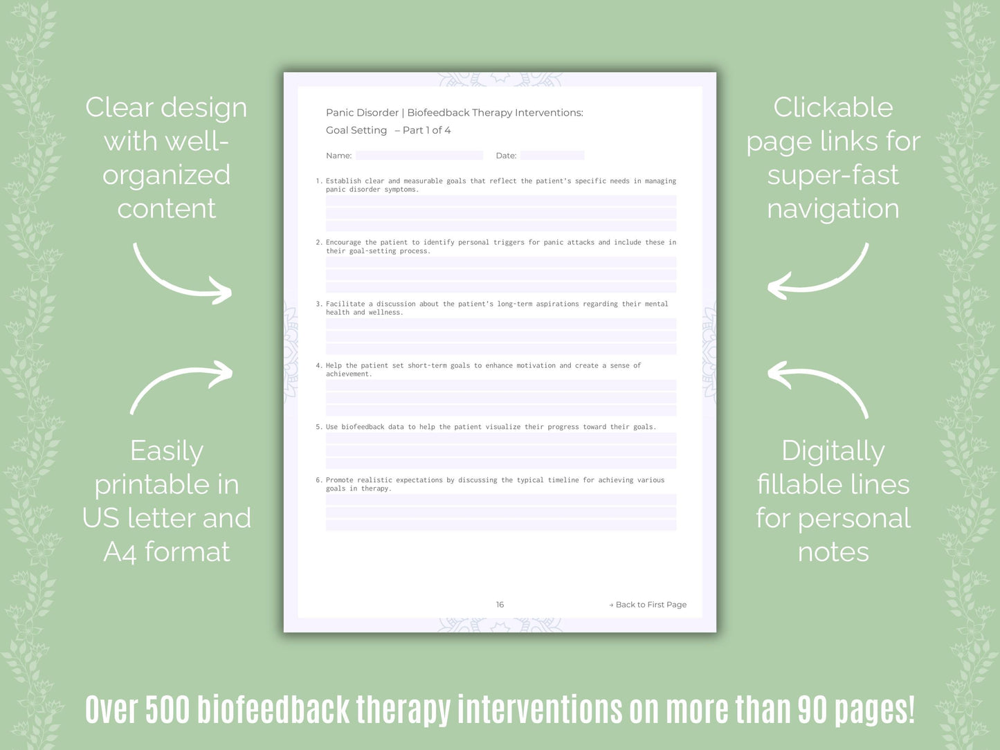 Panic Disorder Biofeedback Therapy Counseling Templates