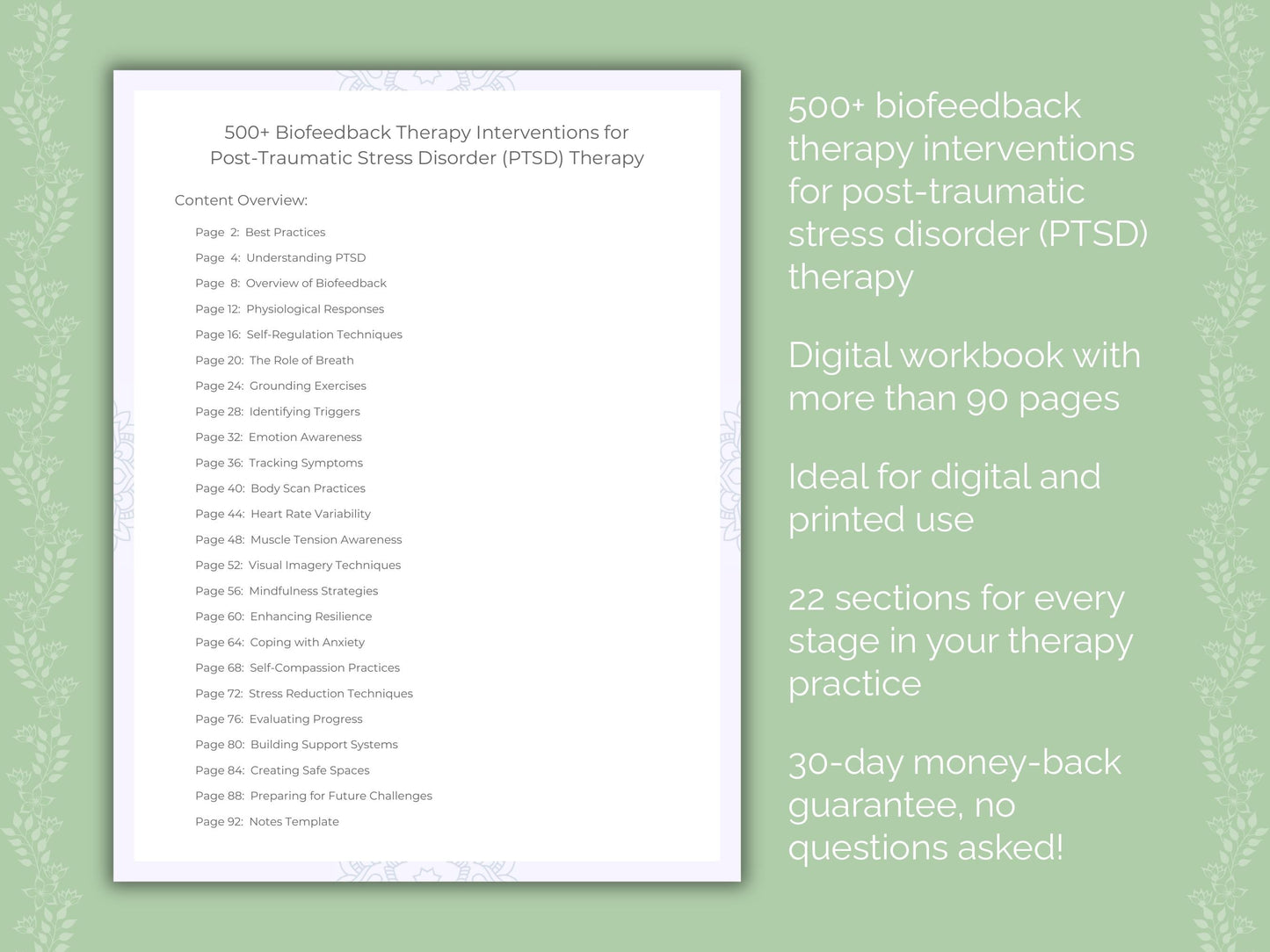 Post-Traumatic Stress Disorder (PTSD) Biofeedback Therapy Therapist Worksheets