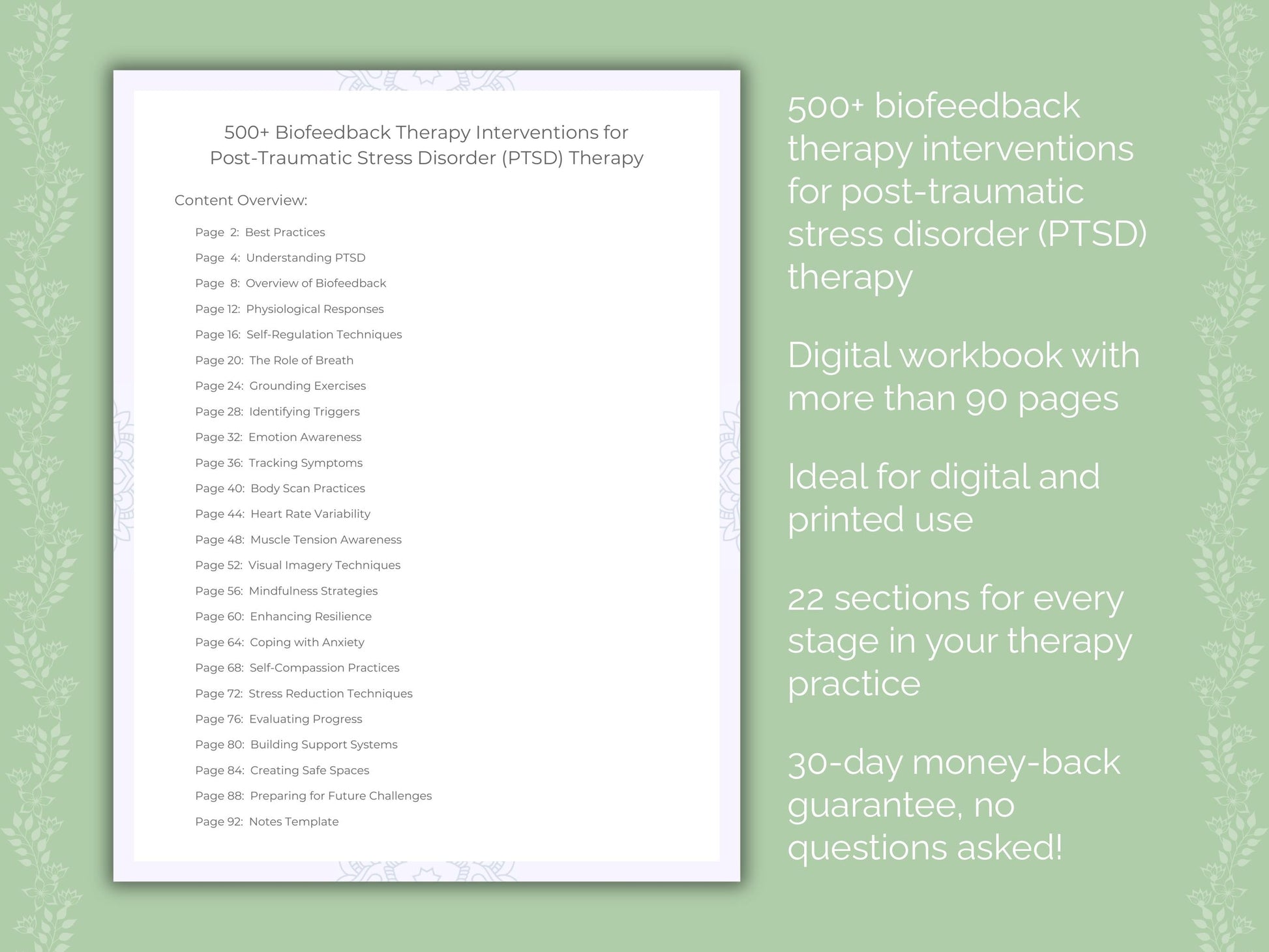 Post-Traumatic Stress Disorder (PTSD) Biofeedback Therapy Therapist Worksheets