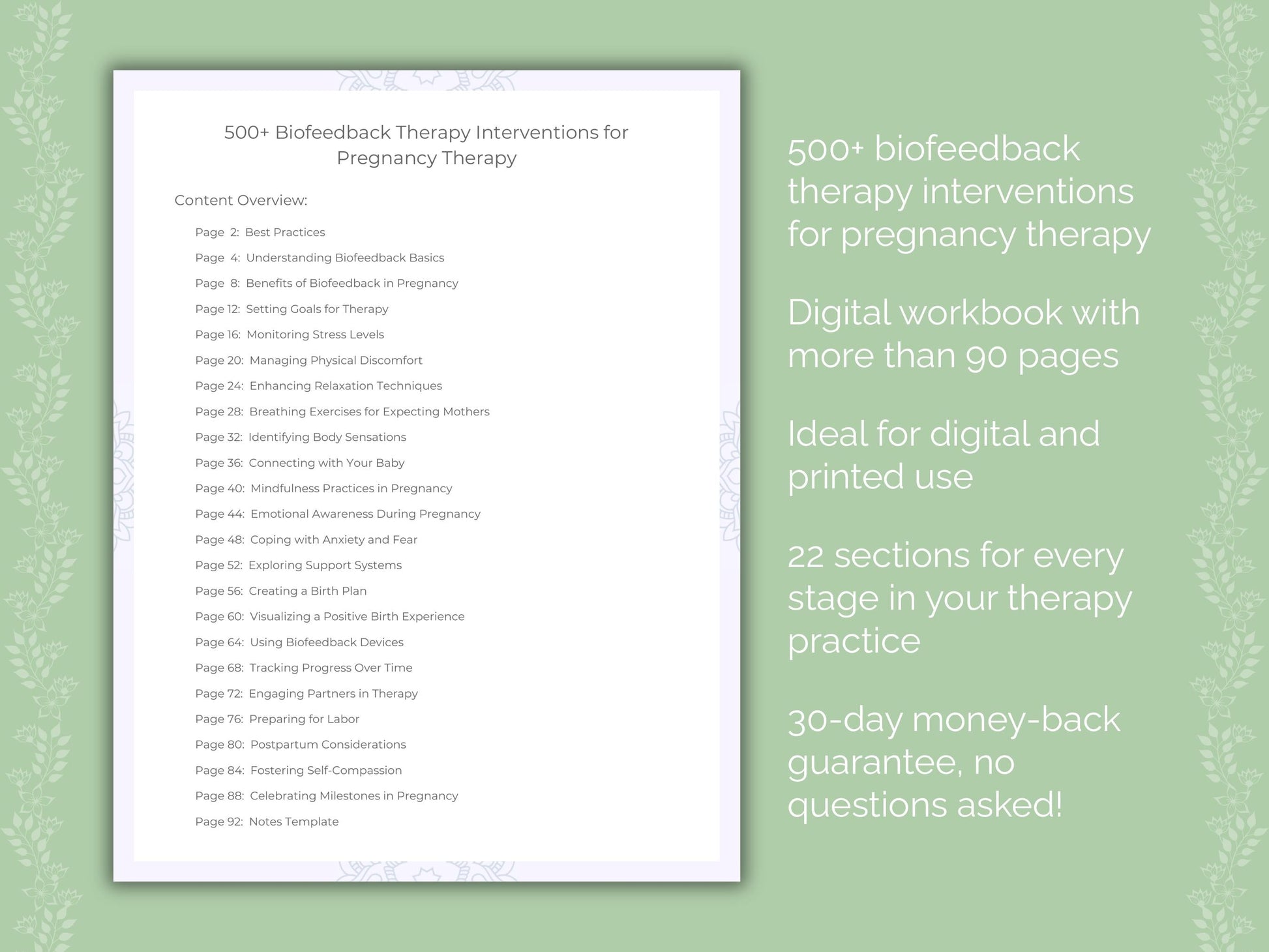 Pregnancy Biofeedback Therapy Therapist Worksheets