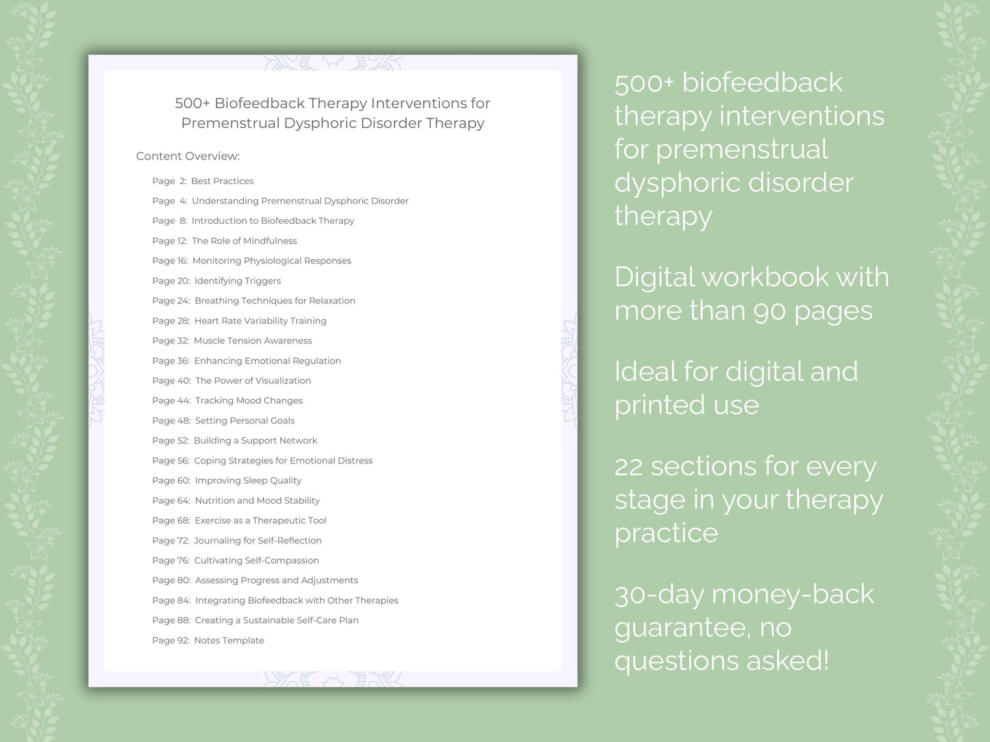 Premenstrual Dysphoric Disorder Biofeedback Therapy Therapist Worksheets