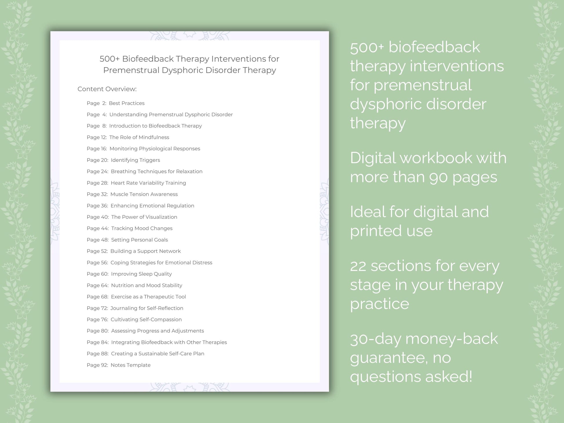 Premenstrual Dysphoric Disorder Biofeedback Therapy Therapist Worksheets