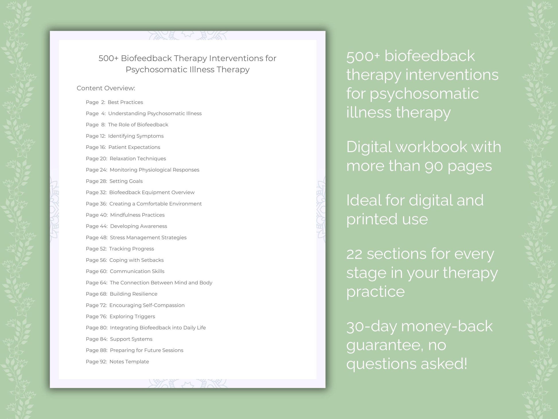 Psychosomatic Illness Biofeedback Therapy Therapist Worksheets