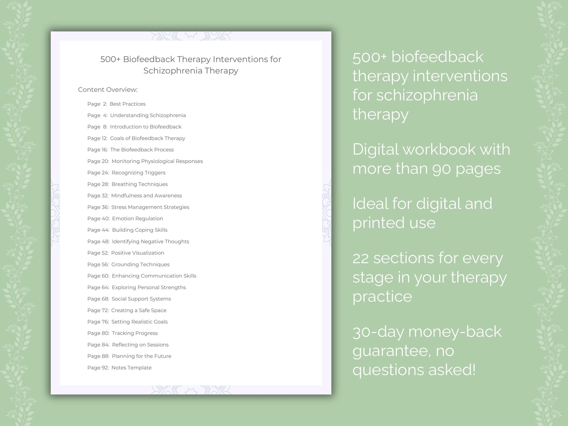 Schizophrenia Biofeedback Therapy Therapist Worksheets