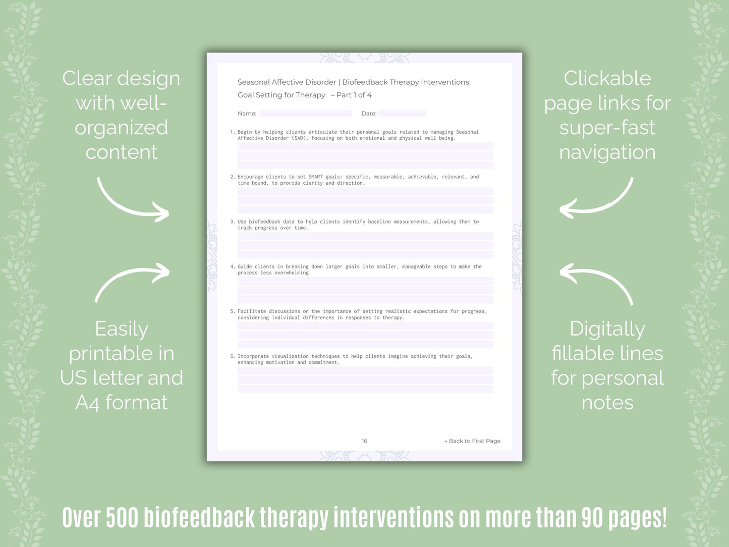 Seasonal Affective Disorder Biofeedback Therapy Counseling Templates