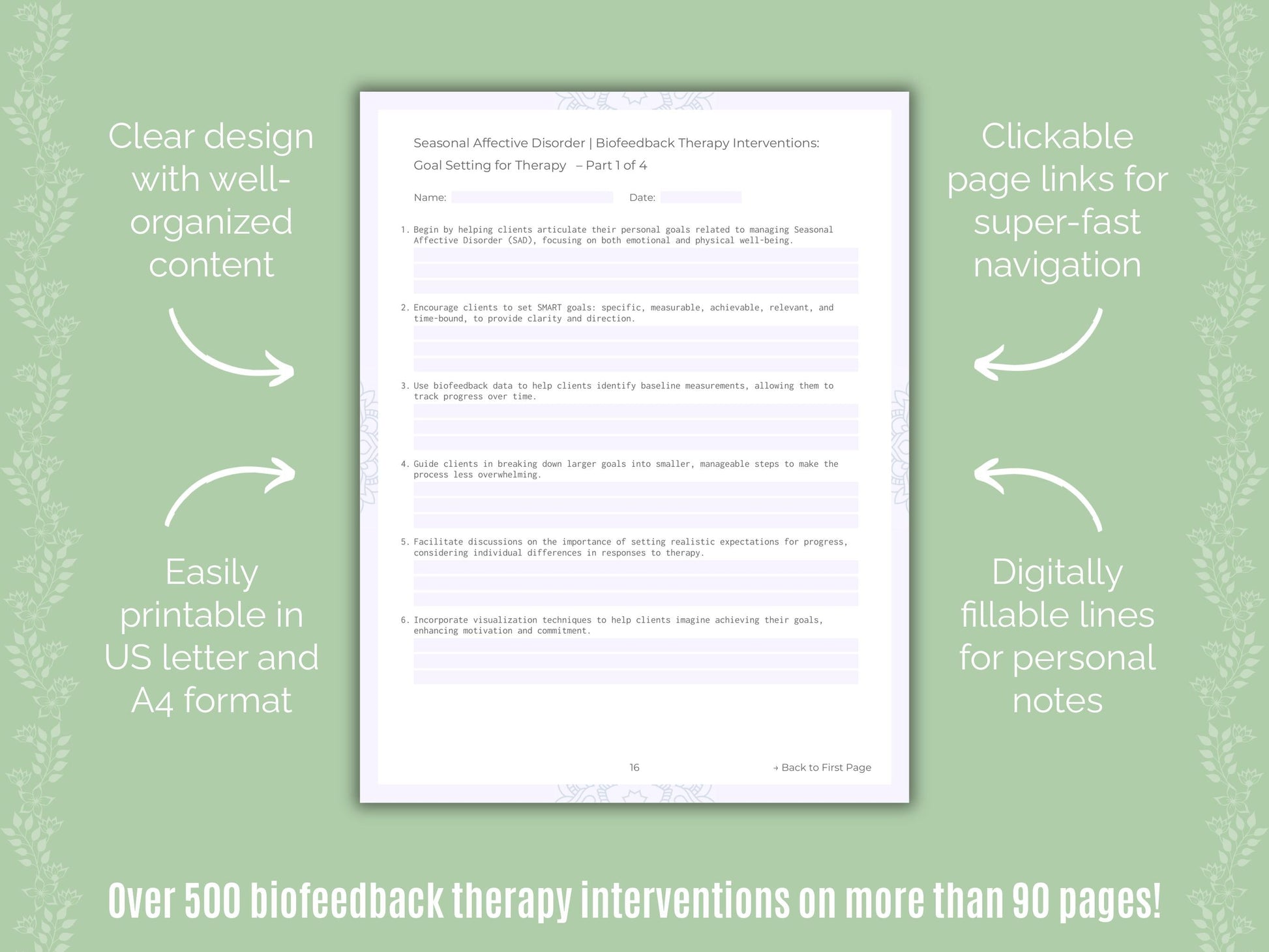 Seasonal Affective Disorder Biofeedback Therapy Counseling Templates