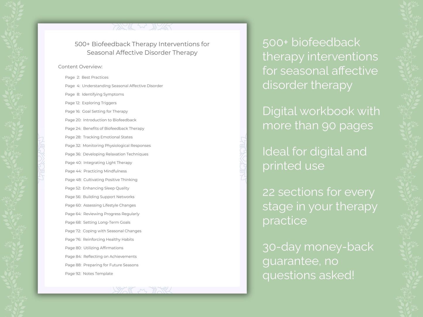 Seasonal Affective Disorder Biofeedback Therapy Therapist Worksheets