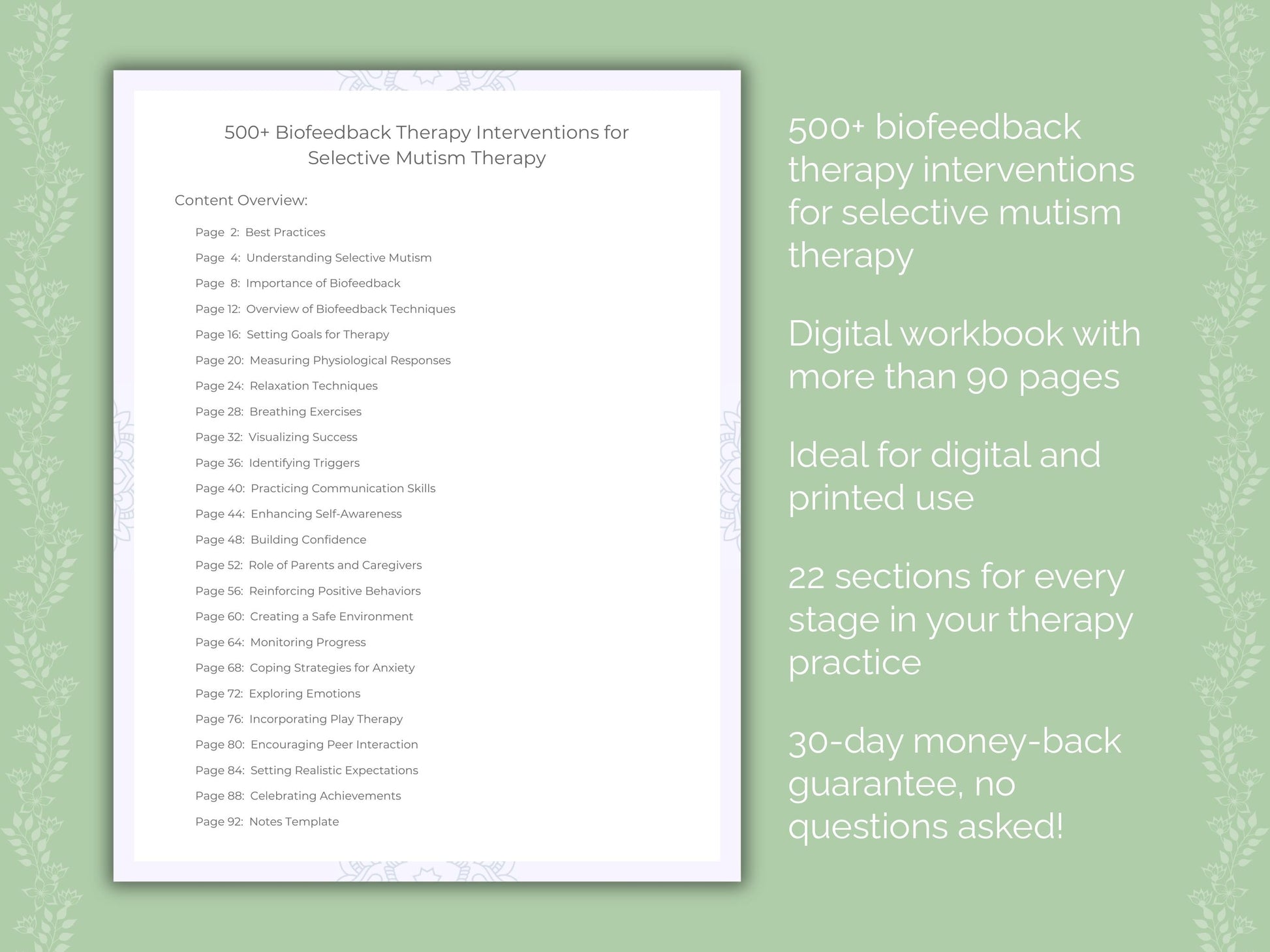Selective Mutism Biofeedback Therapy Therapist Worksheets