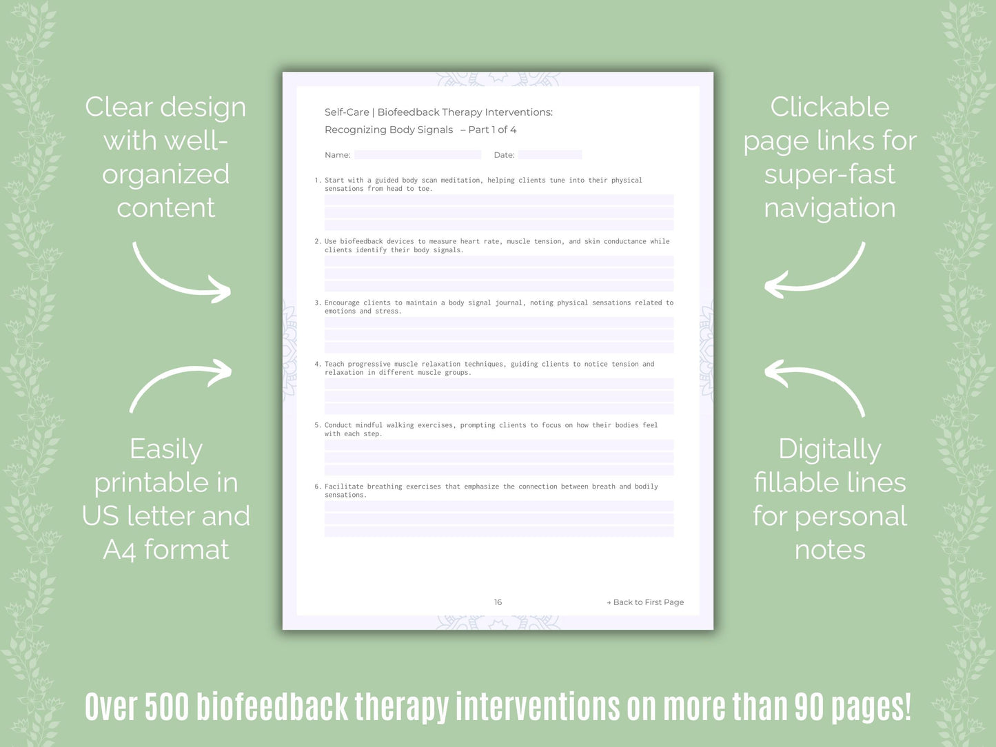 Self-Care Biofeedback Therapy Counseling Templates