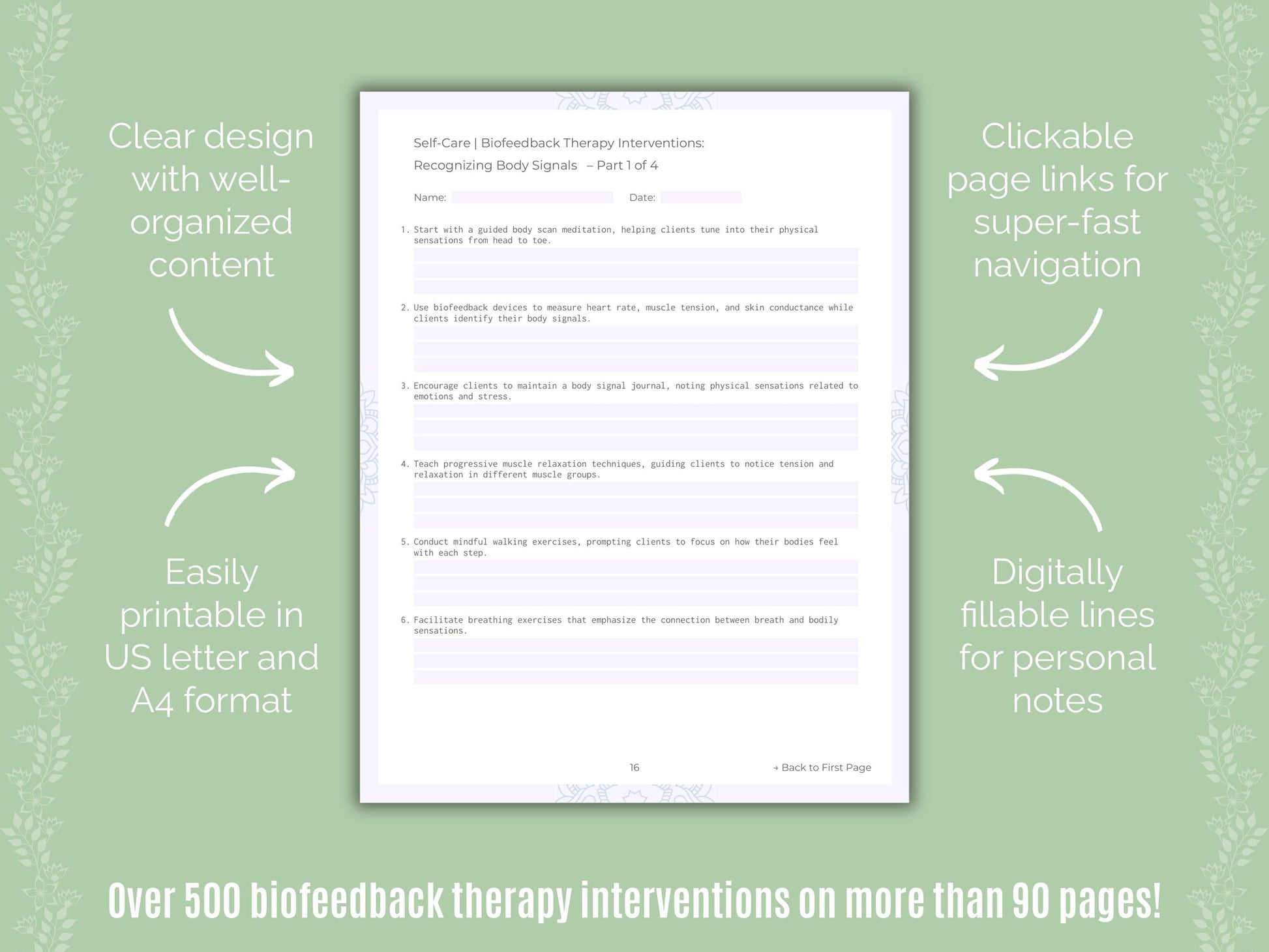 Self-Care Biofeedback Therapy Counseling Templates
