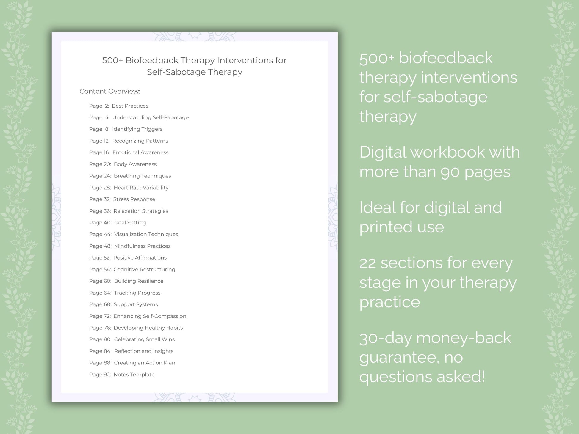 Self-Sabotage Biofeedback Therapy Therapist Worksheets