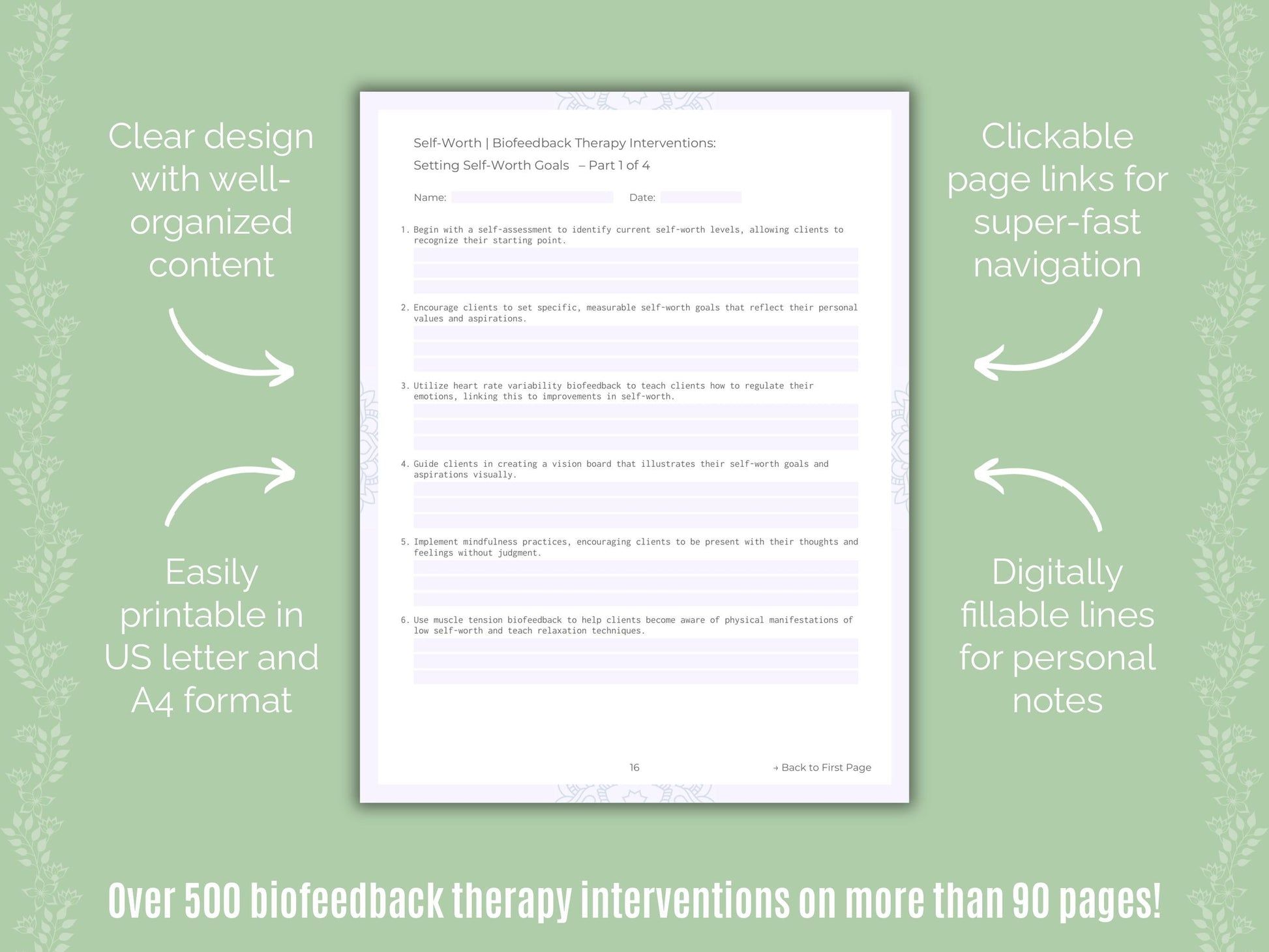 Self-Worth Biofeedback Therapy Counseling Templates