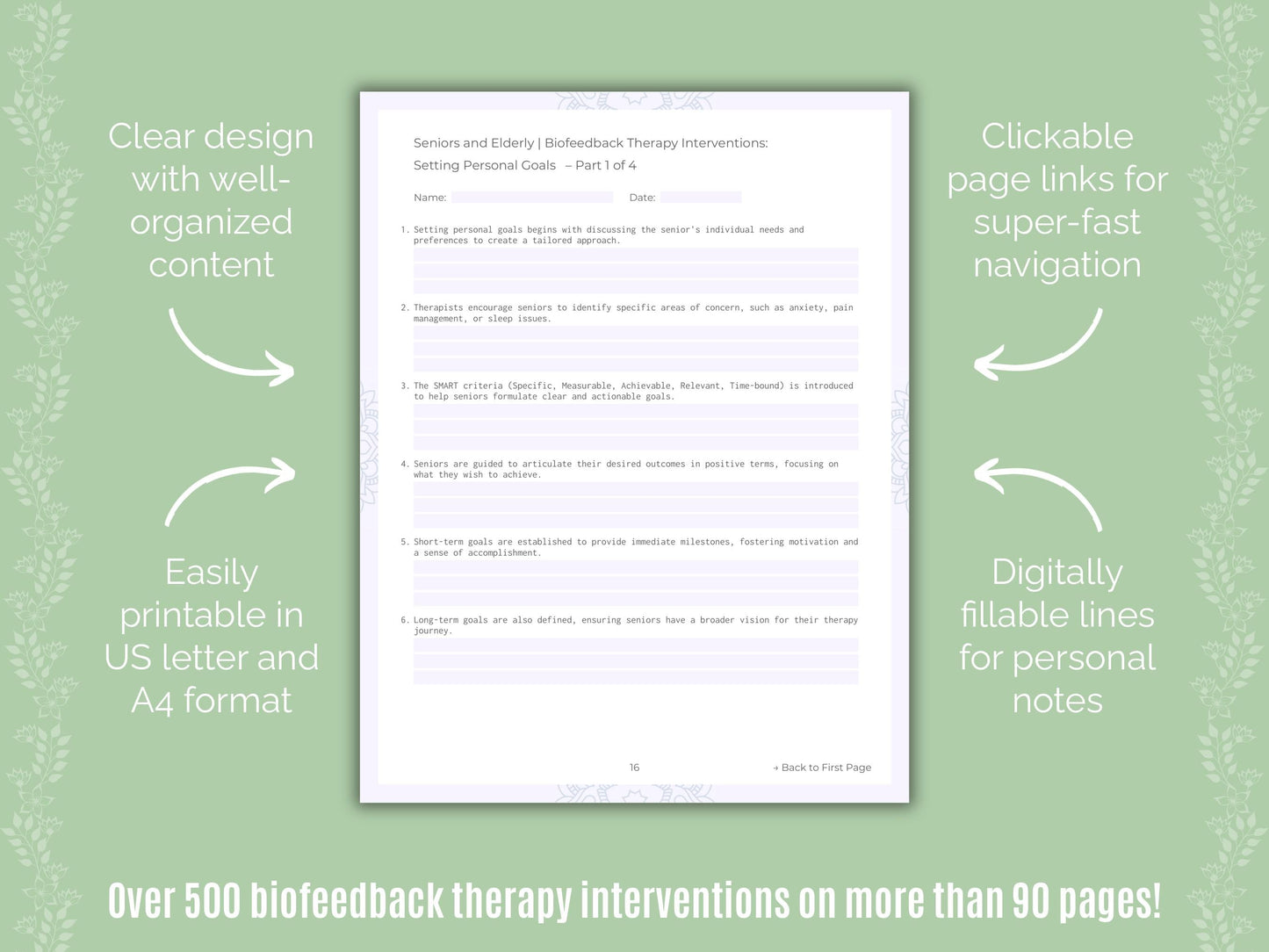 Seniors and Elderly Biofeedback Therapy Counseling Templates