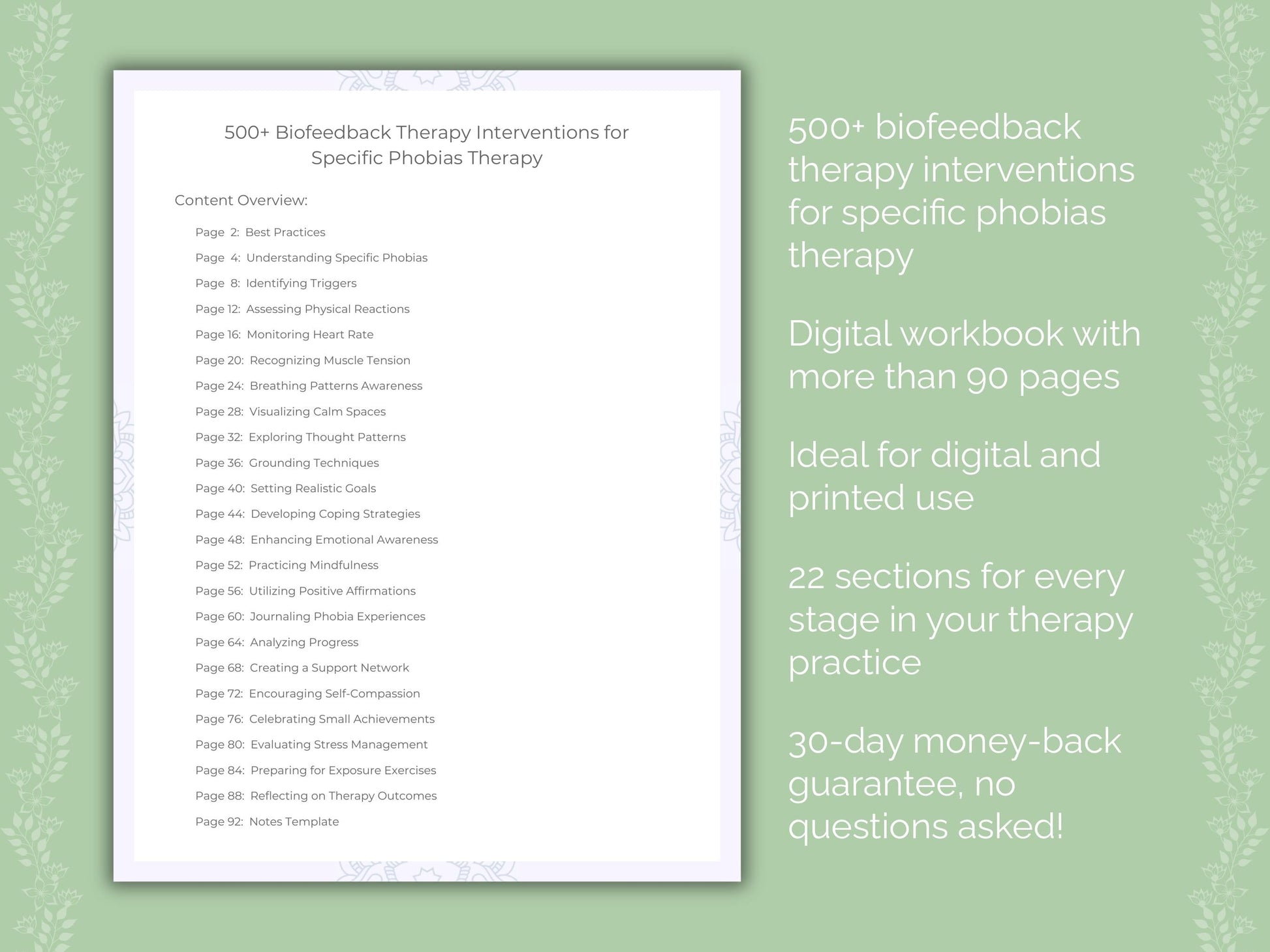 Specific Phobias Biofeedback Therapy Therapist Worksheets