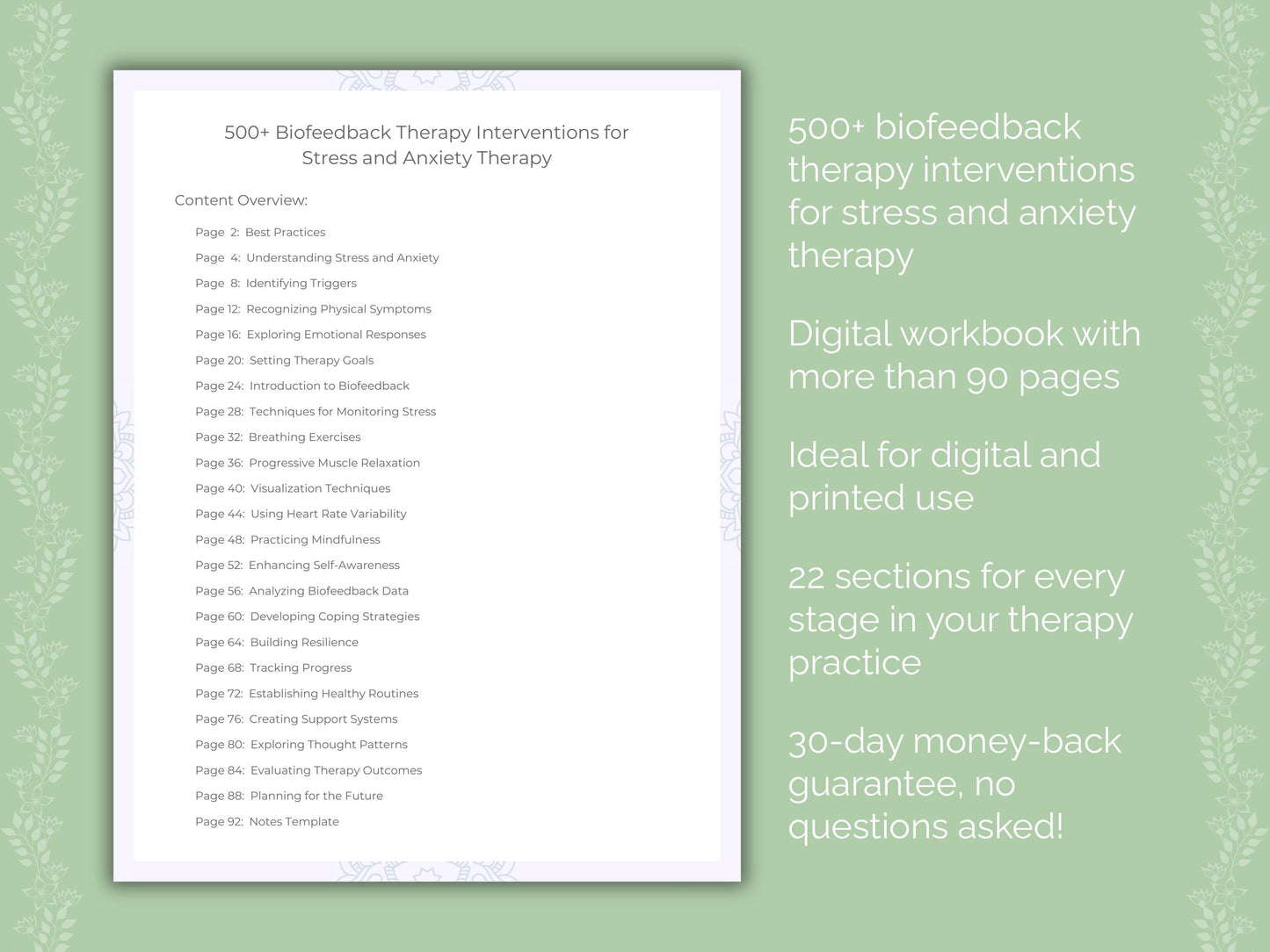 Stress and Anxiety Biofeedback Therapy Therapist Worksheets