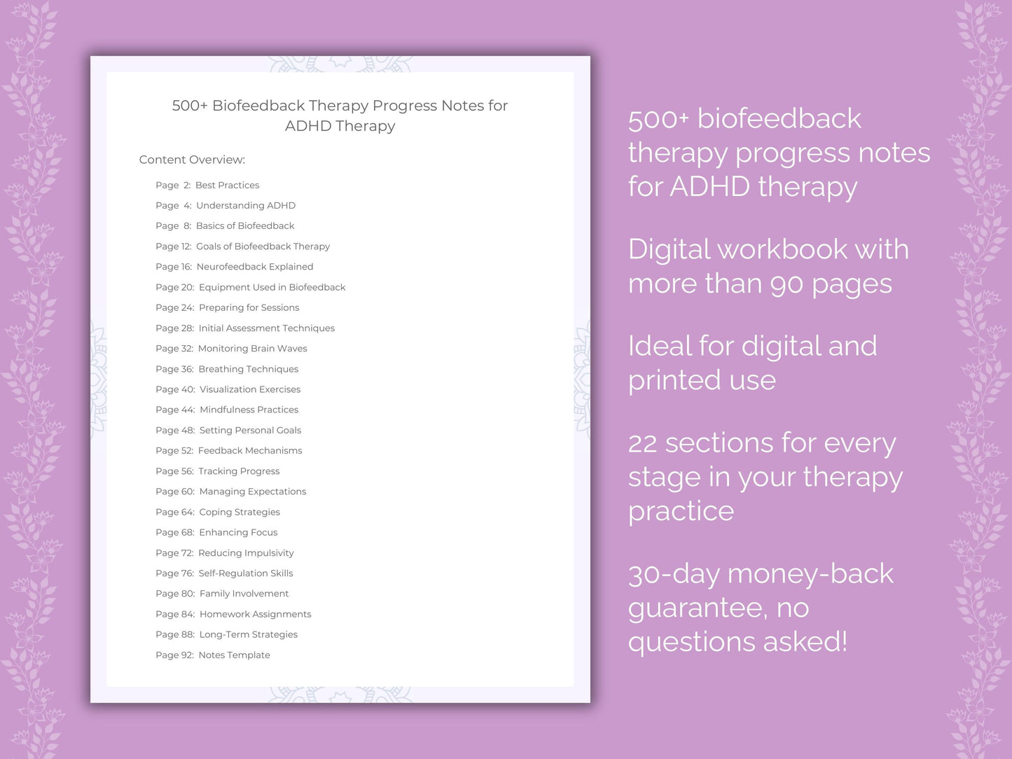 ADHD Biofeedback Therapy Therapist Worksheets