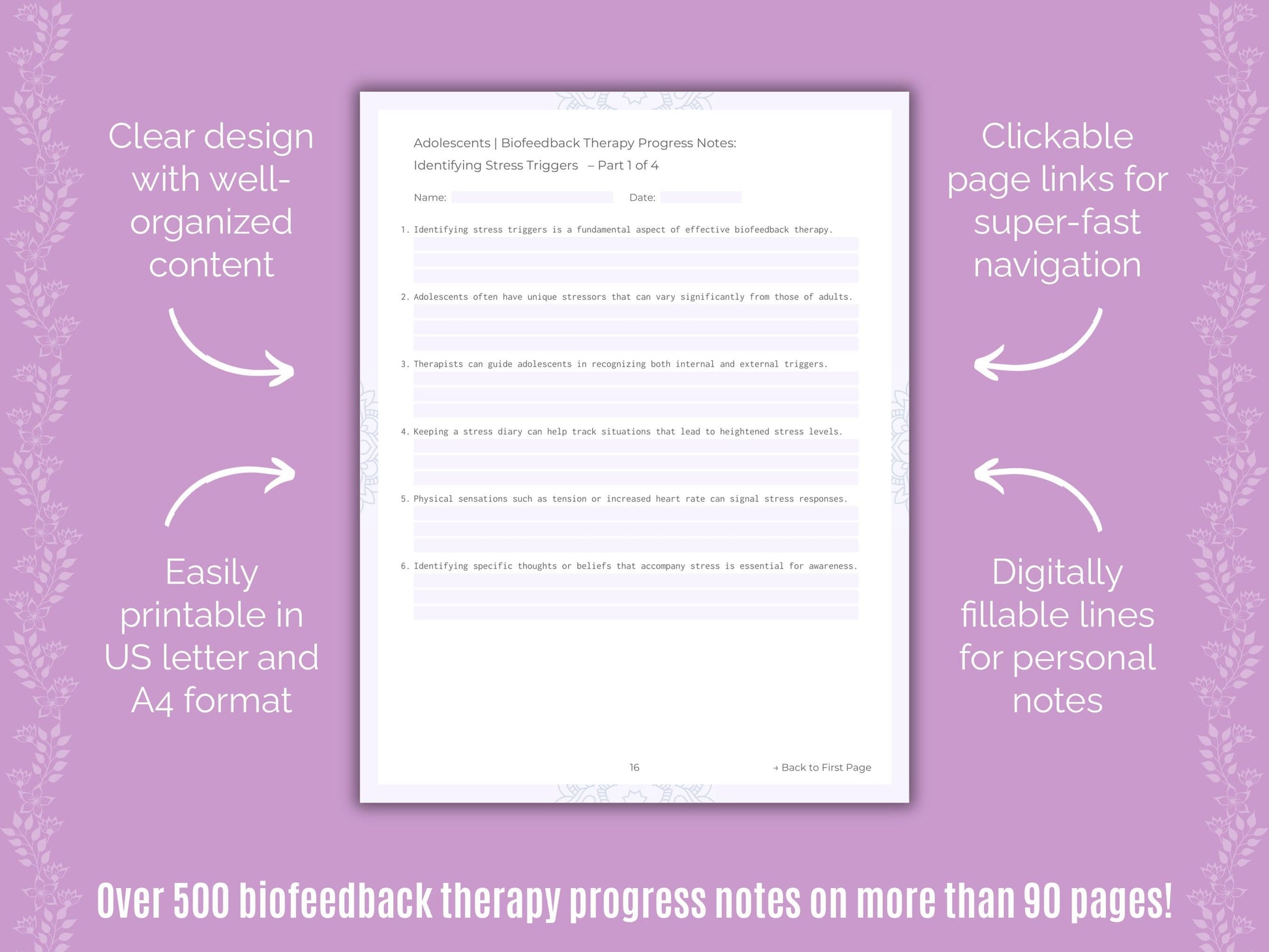 Adolescents Biofeedback Therapy Counseling Templates