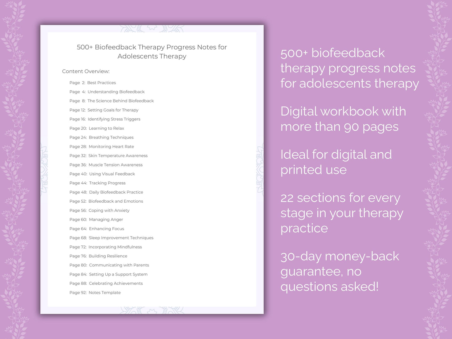 Adolescents Biofeedback Therapy Therapist Worksheets