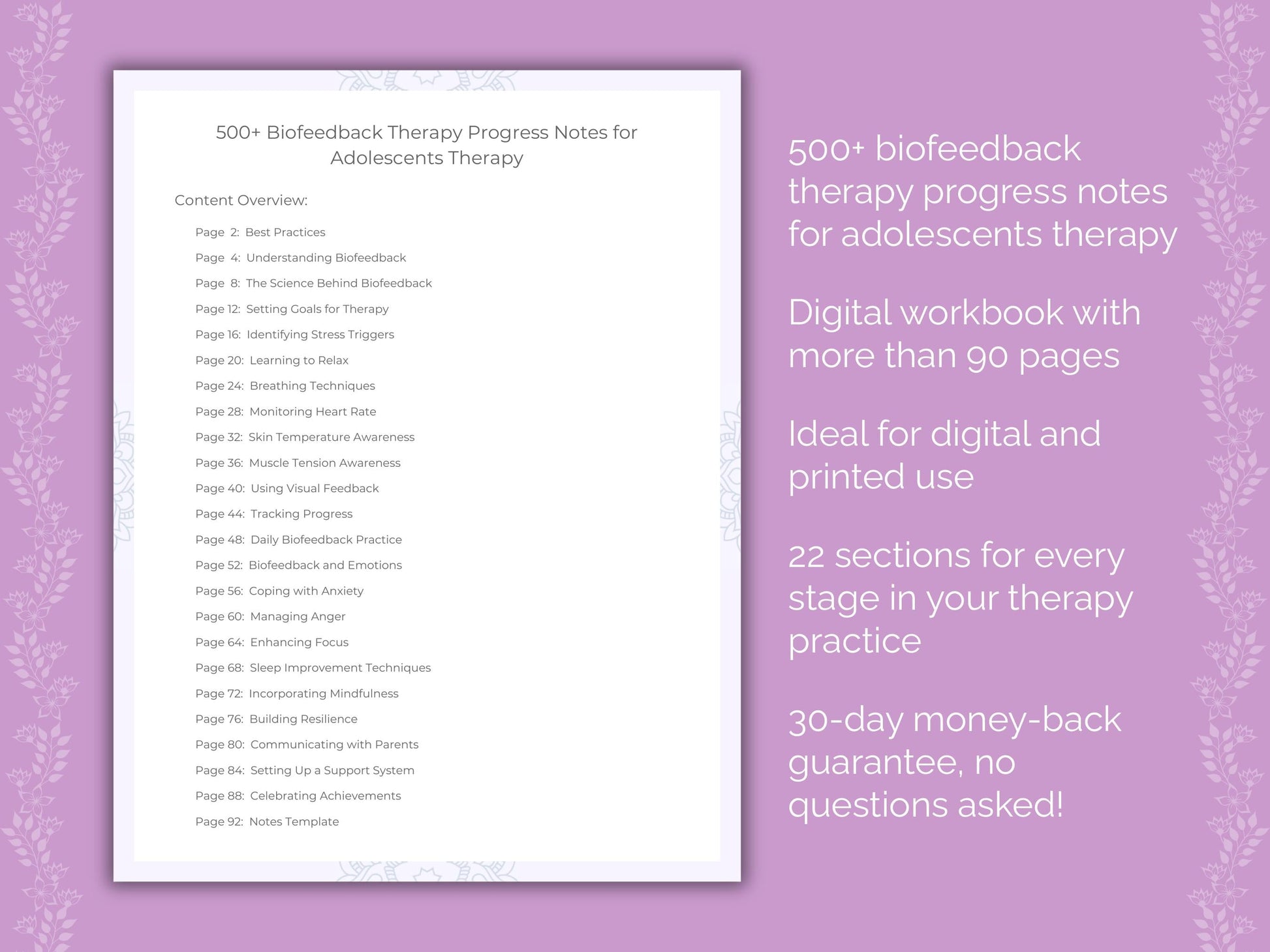 Adolescents Biofeedback Therapy Therapist Worksheets