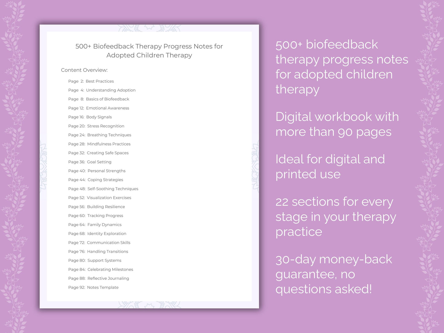 Adopted Children Biofeedback Therapy Therapist Worksheets