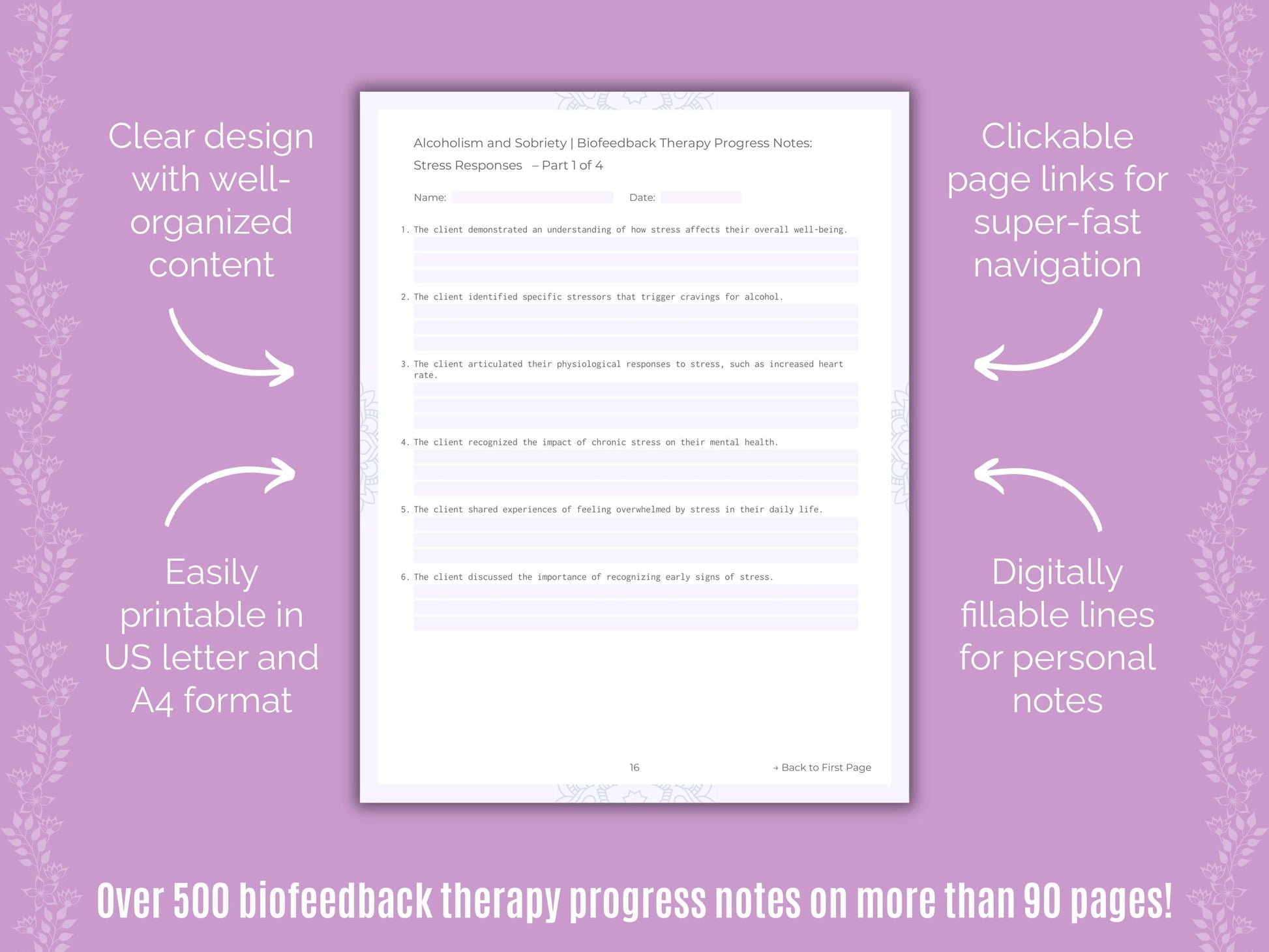 Alcoholism and Sobriety Biofeedback Therapy Counseling Templates