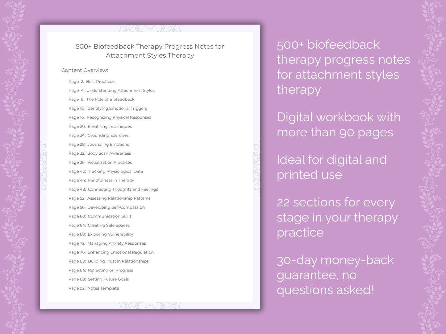 Attachment Styles Biofeedback Therapy Therapist Worksheets