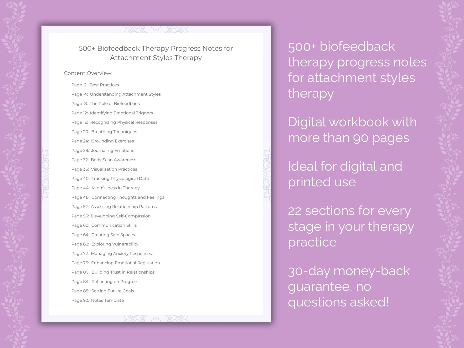 Attachment Styles Biofeedback Therapy Therapist Worksheets