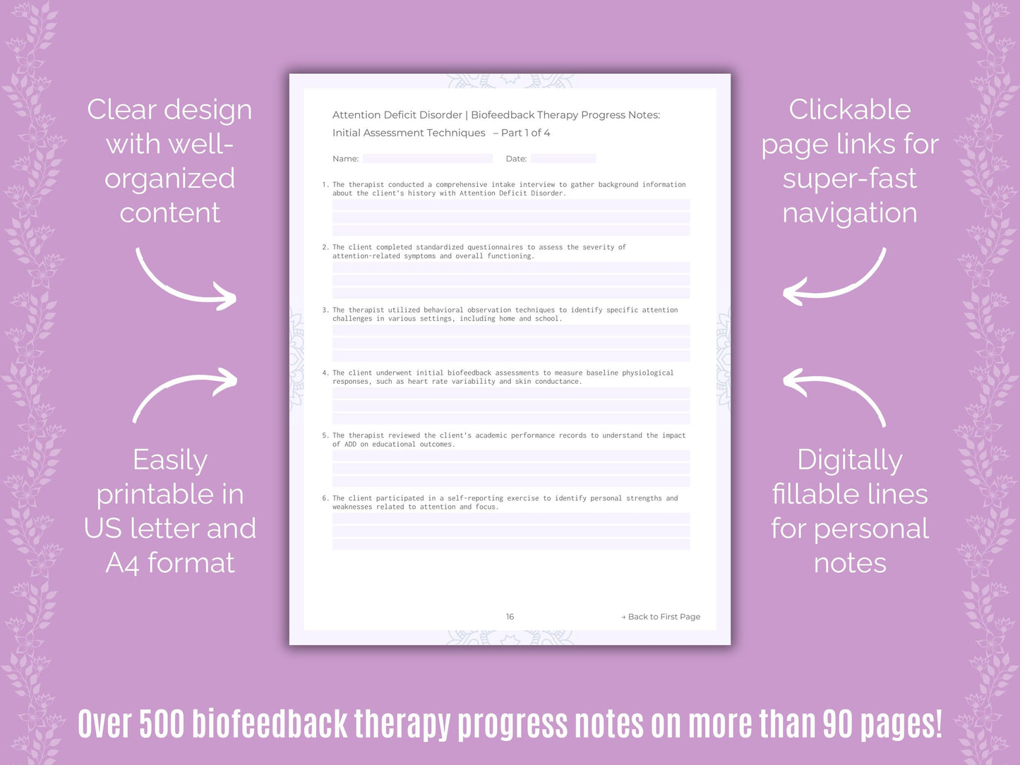 Attention Deficit Disorder (ADD) Biofeedback Therapy Counseling Templates