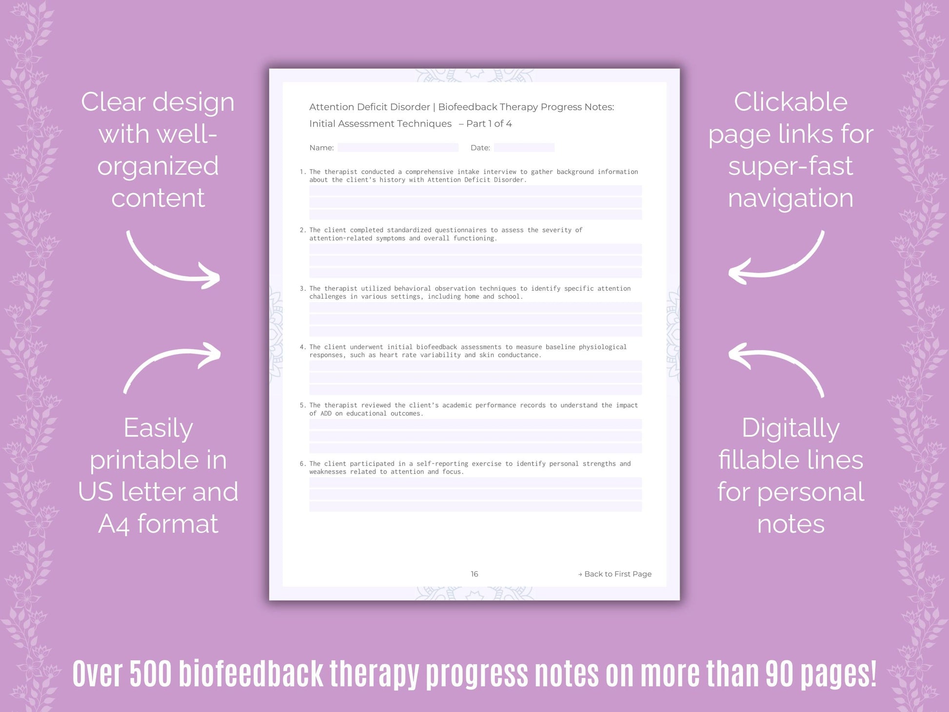 Attention Deficit Disorder (ADD) Biofeedback Therapy Counseling Templates