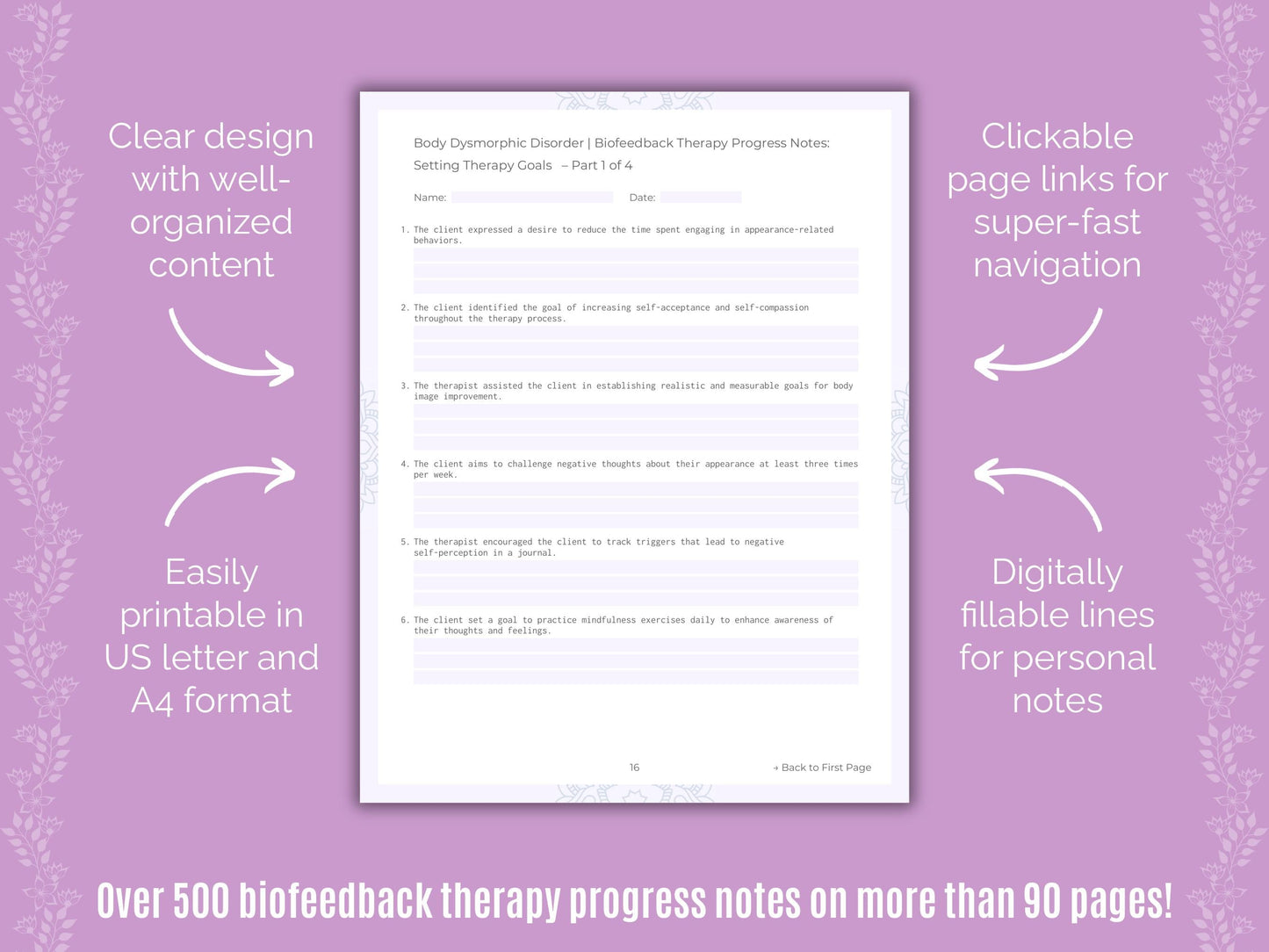 Body Dysmorphic Disorder (BDD) Biofeedback Therapy Counseling Templates