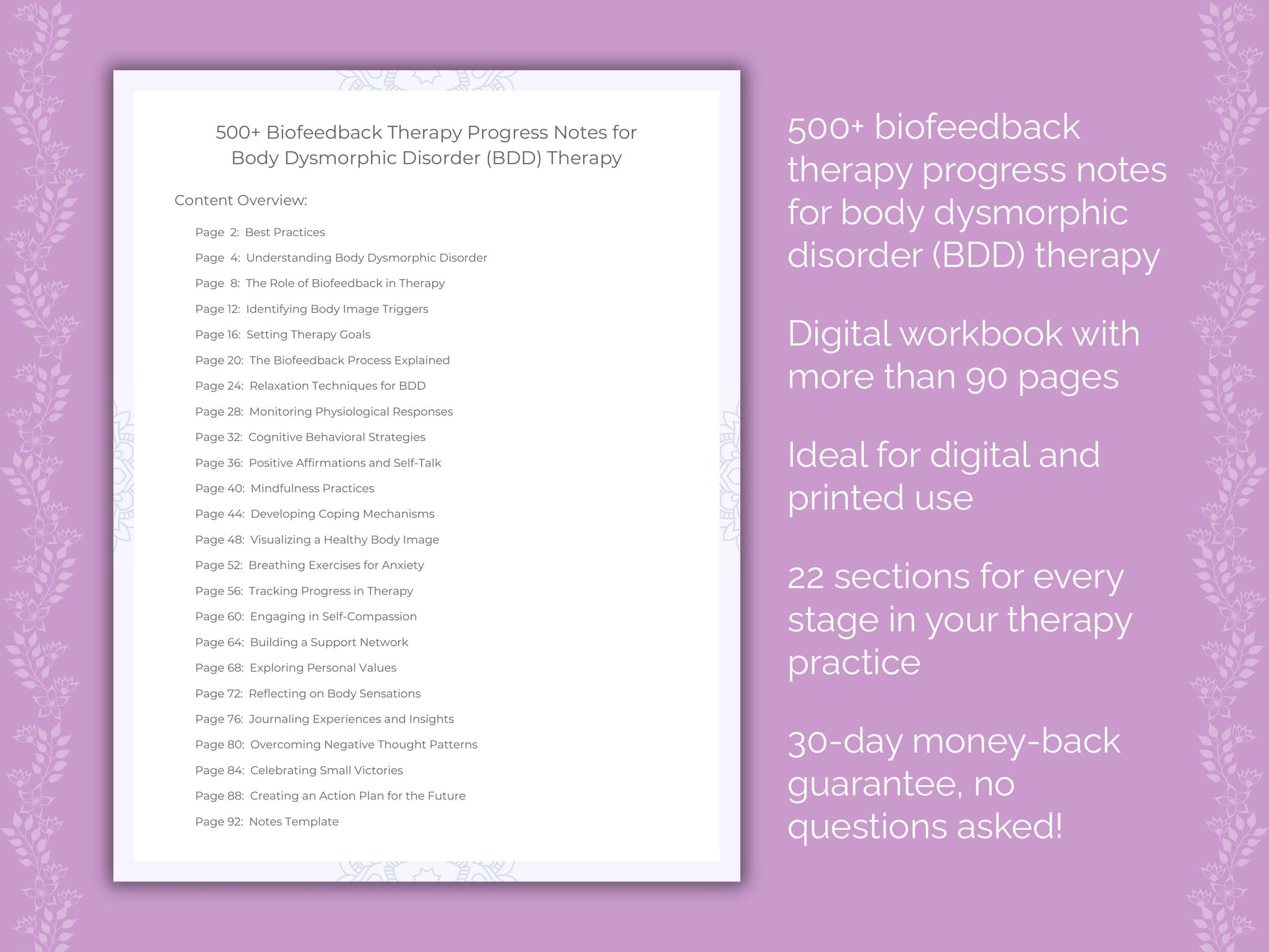 Body Dysmorphic Disorder (BDD) Biofeedback Therapy Therapist Worksheets