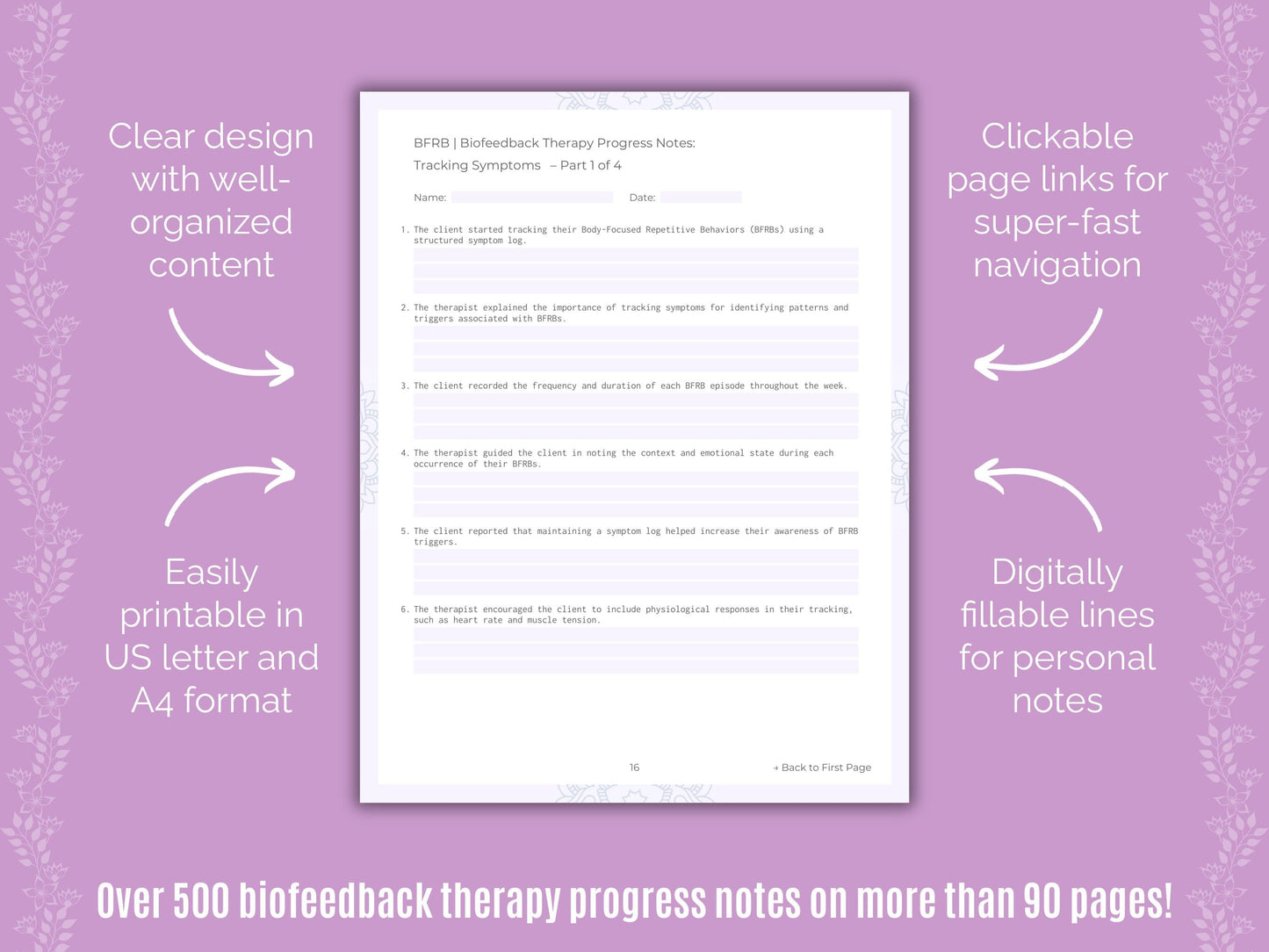 Body-Focused Repetitive Behavior (BFRB) Biofeedback Therapy Counseling Templates