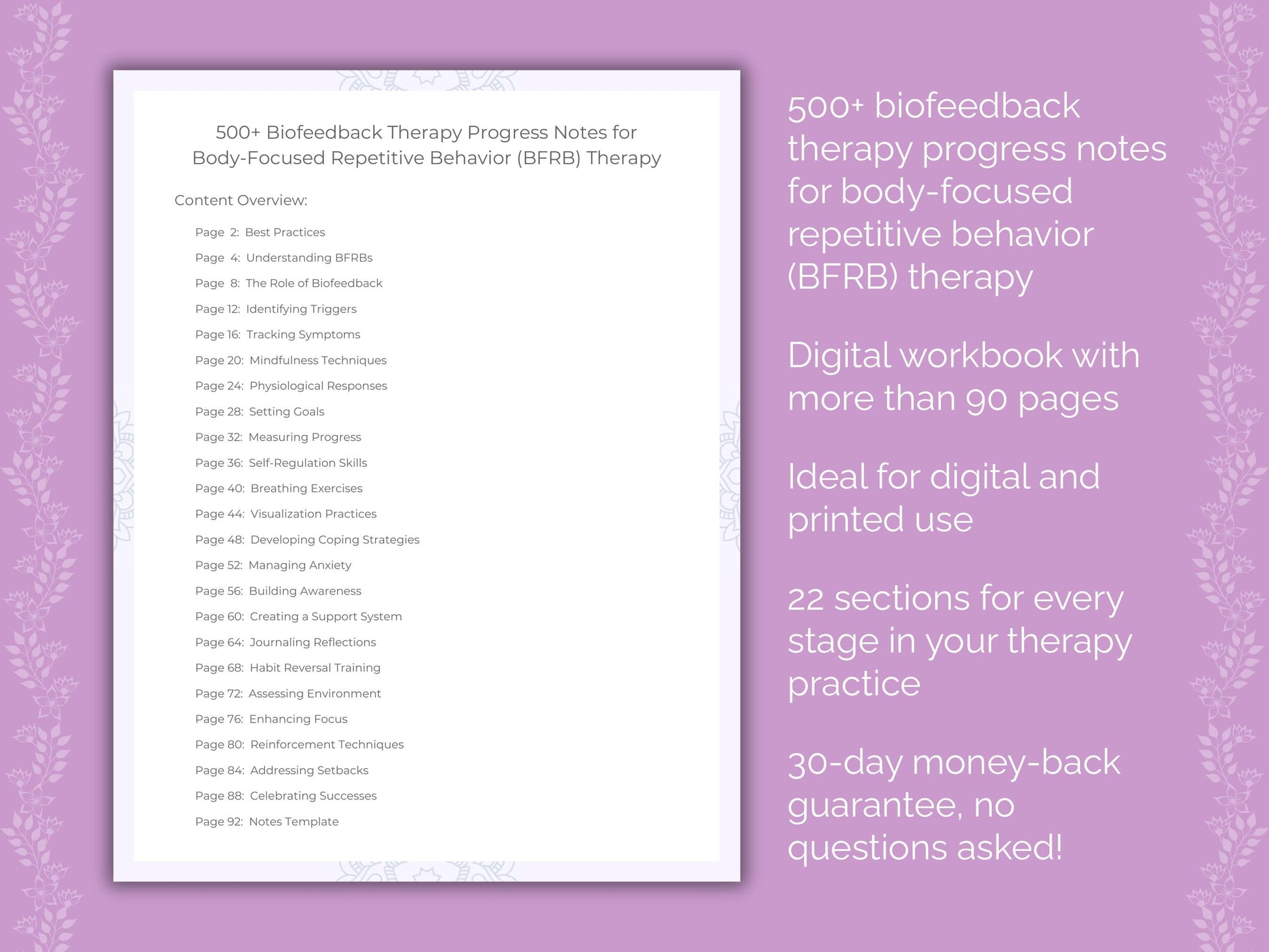 Body-Focused Repetitive Behavior (BFRB) Biofeedback Therapy Therapist Worksheets