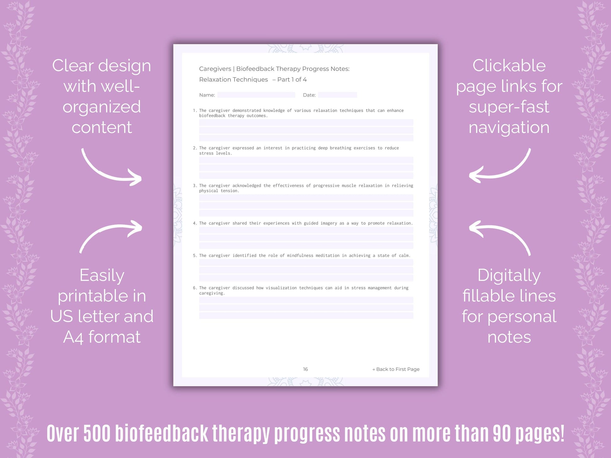 Caregivers Biofeedback Therapy Counseling Templates