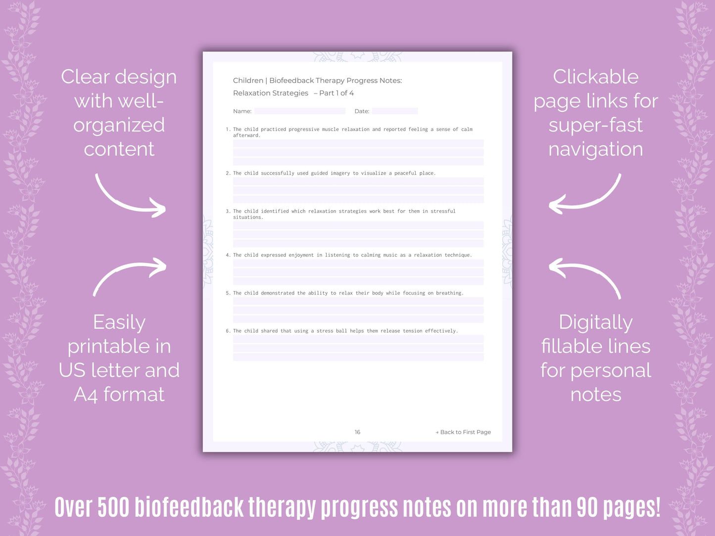 Children Biofeedback Therapy Counseling Templates