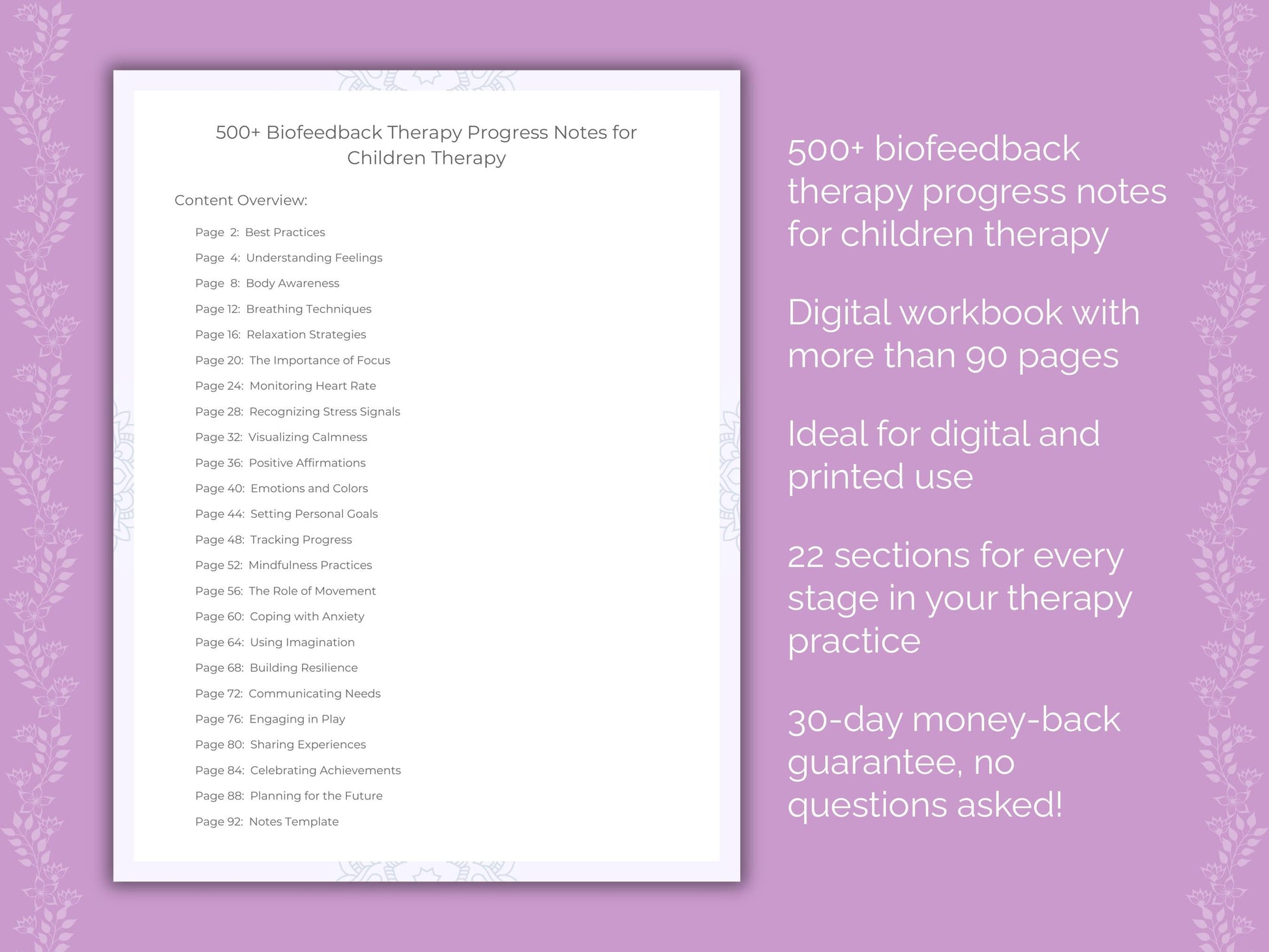 Children Biofeedback Therapy Therapist Worksheets