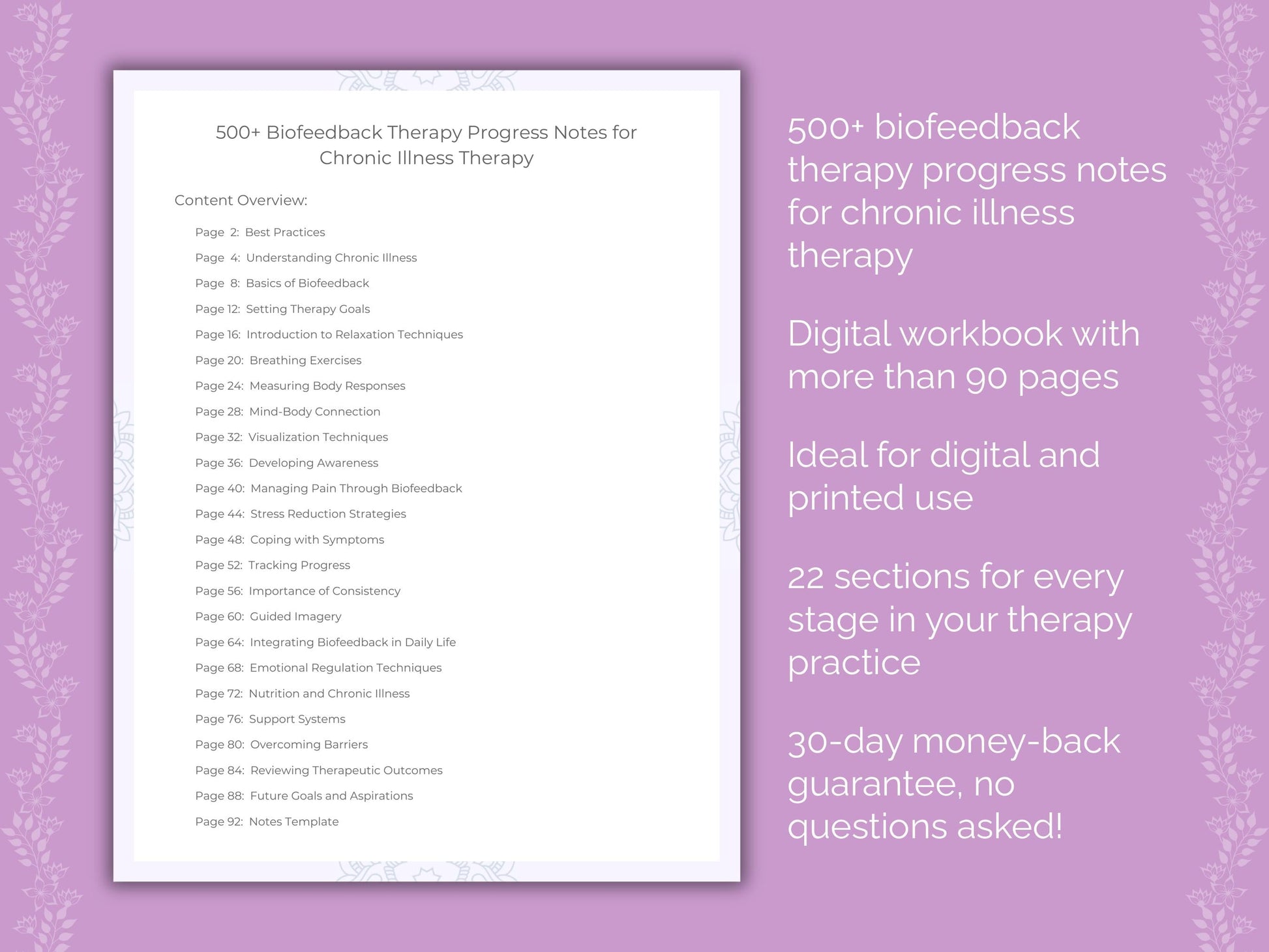 Chronic Illness Biofeedback Therapy Therapist Worksheets