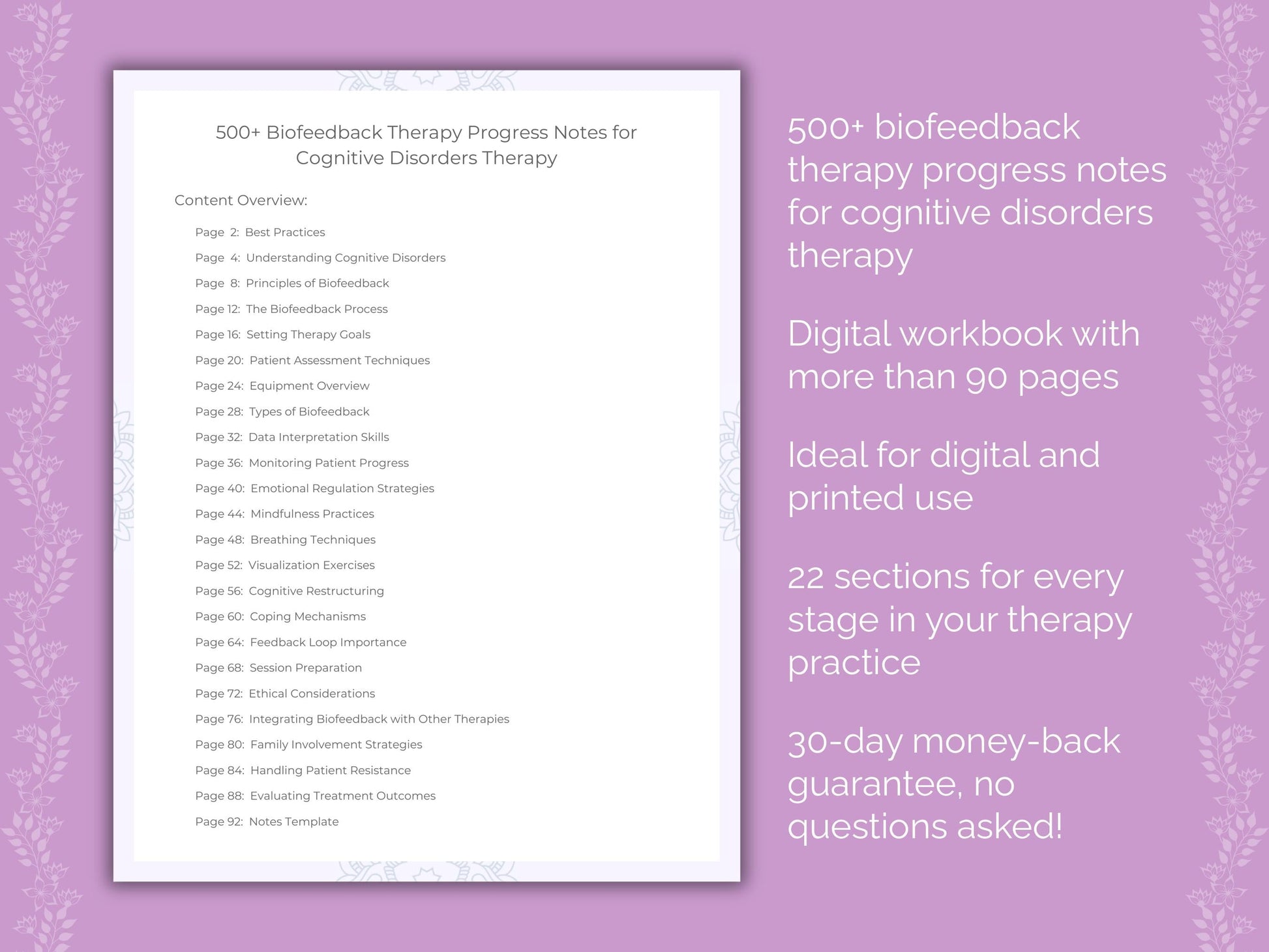 Cognitive Disorders Biofeedback Therapy Therapist Worksheets